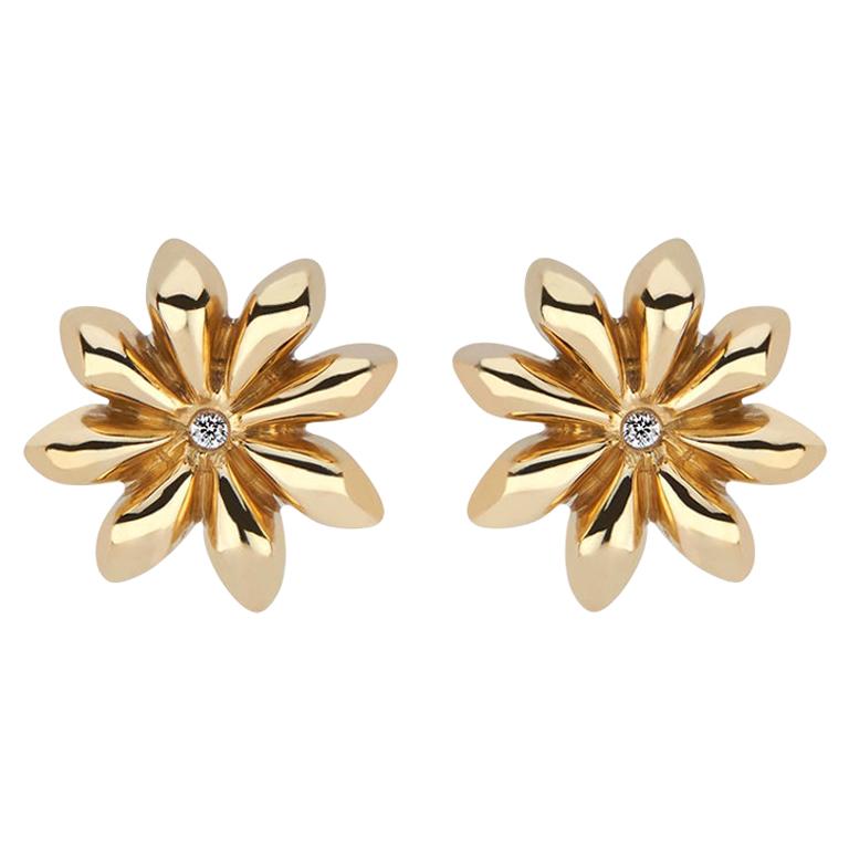 Star Anise Earrings with Diamond Centers in 22 Karat Gold For Sale