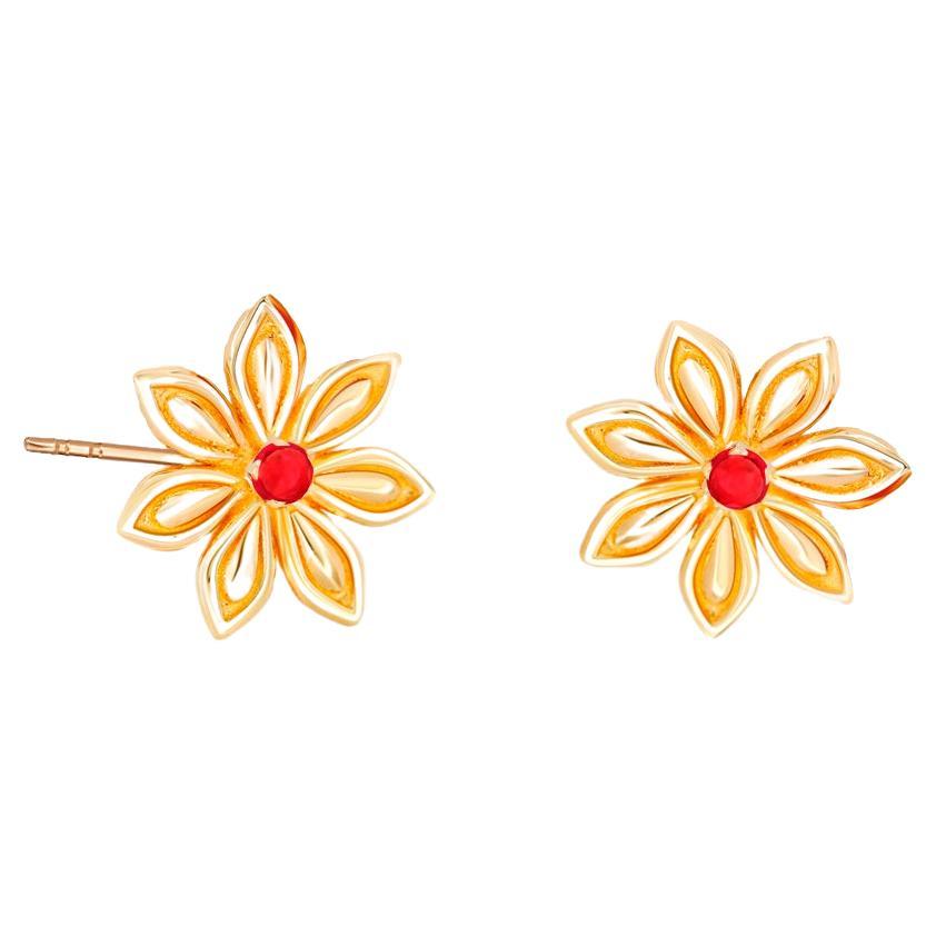 Star Anise Flower 14k gold earrings.  For Sale