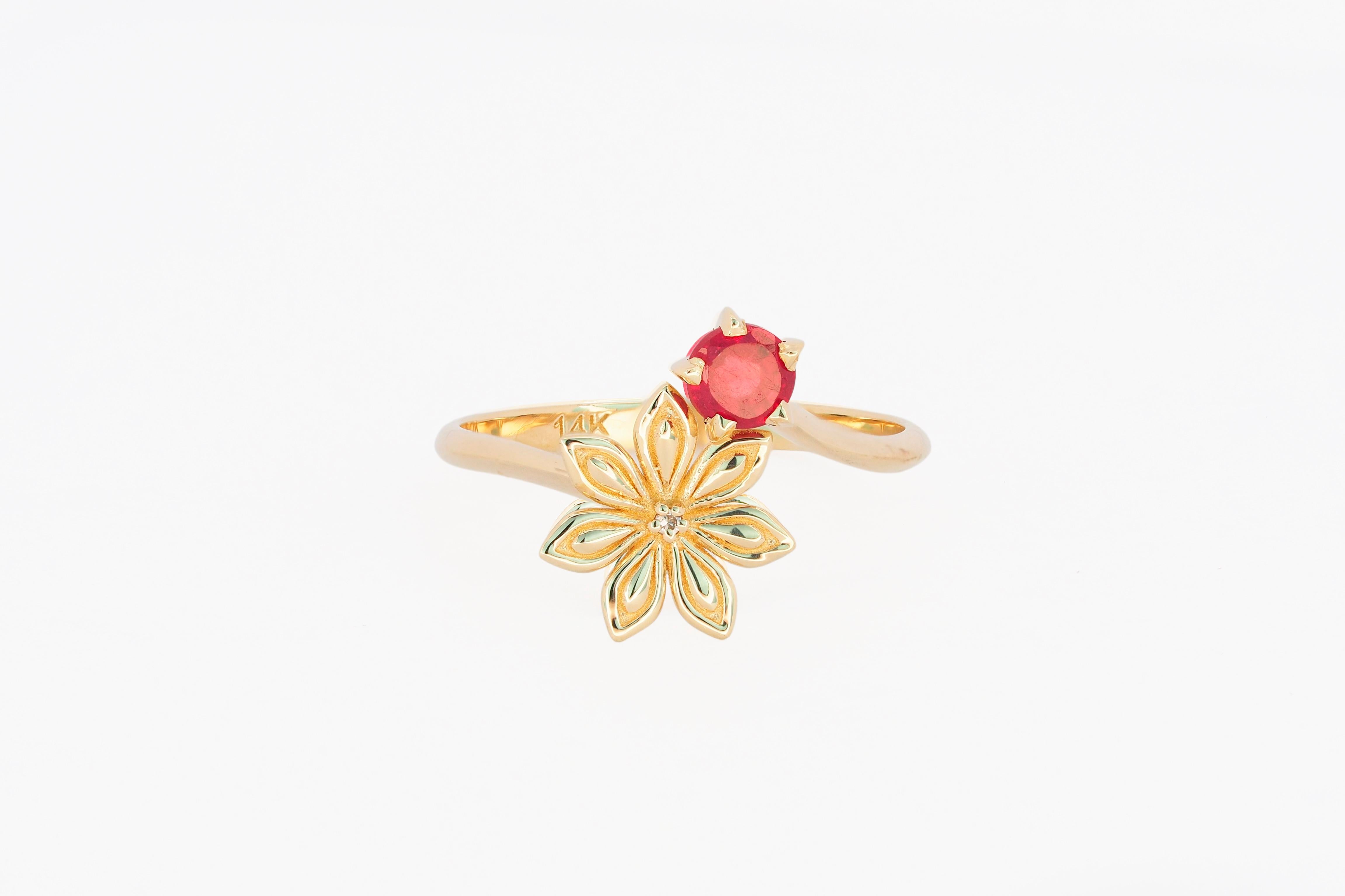 Modern Star Anise Flower Jewelry set: ring and earrings in 14k gold For Sale