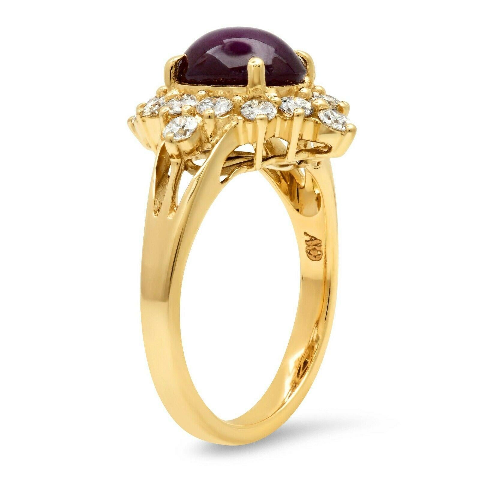 Star Ruby (2.53 carat center) and diamond (0.8 total carat weight) antique inspired cocktail ring in 14k yellow gold. The ring is designed and handmade locally in Los Angeles by Sage Designs L.A. using earth-mined and conflict free diamonds and
