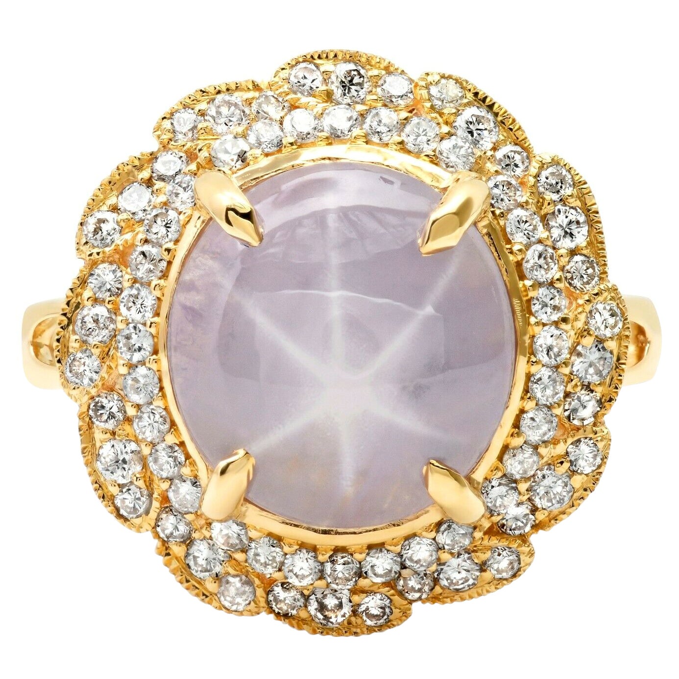 Sternasterismus 6,40 Karat Zentrum Saphir Diamant 7,14 TCW Gelbgold Verlobungsring