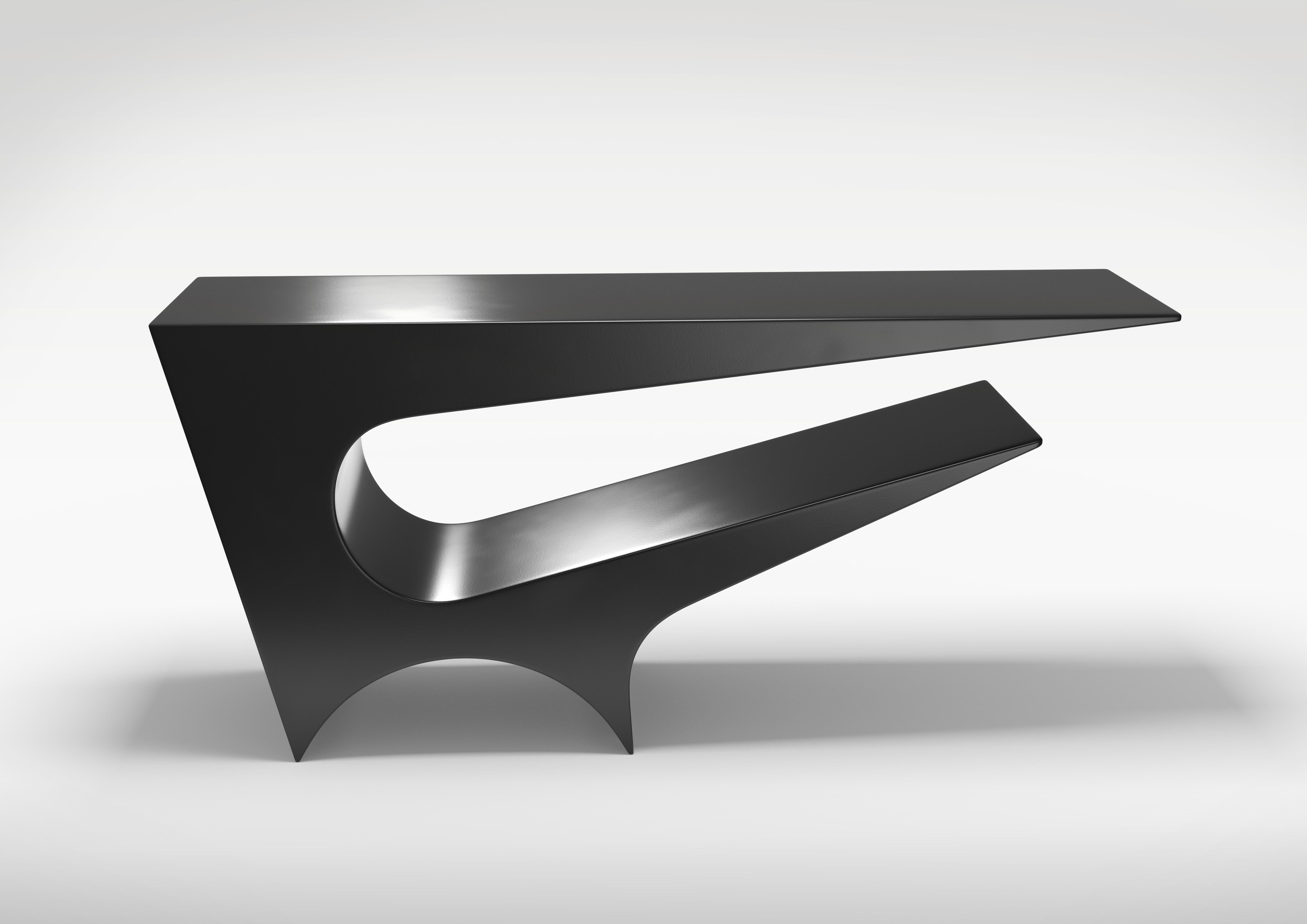 This modern, minimalist console table by award-winning artist/designer Neal Aronowitz is a powerful sculptural statement and a dynamic presence in any room! 
The Star Axis Collection represents another playful and iconic form in the constellation of