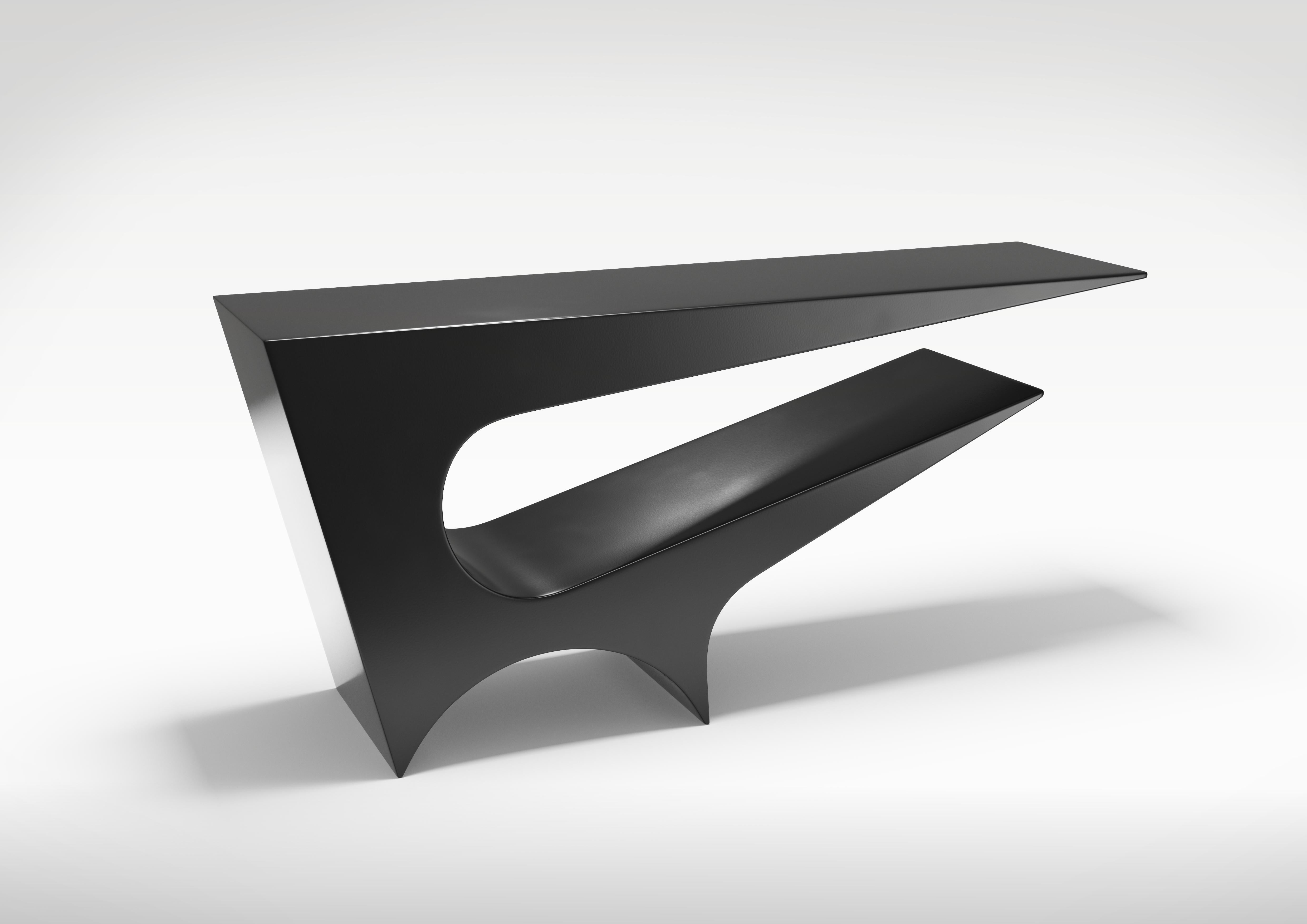 Modern Star Axis Console Table in Black Matte Aluminum by Neal Aronowitz For Sale