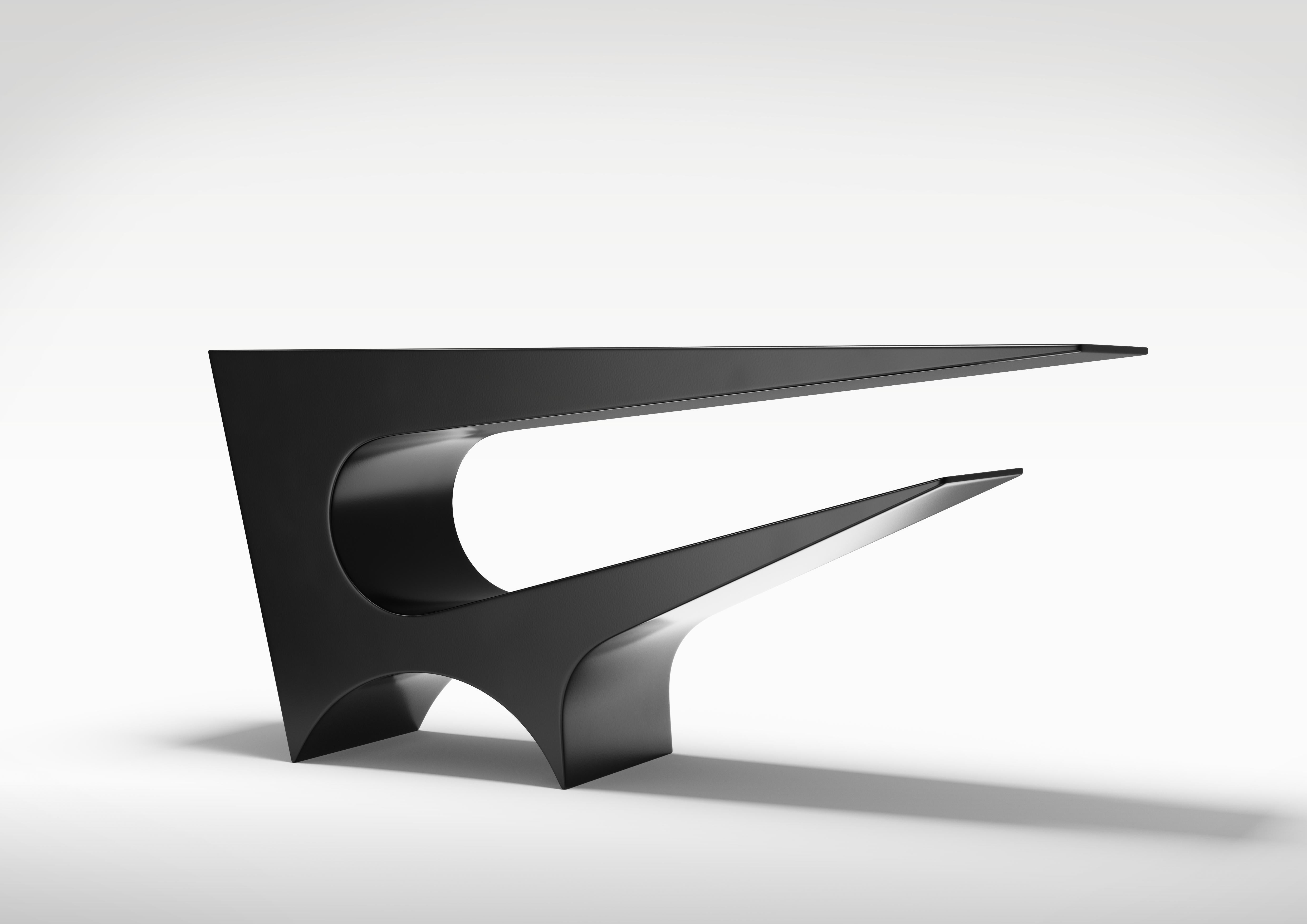 American Star Axis Console Table in Black Matte Aluminum by Neal Aronowitz For Sale