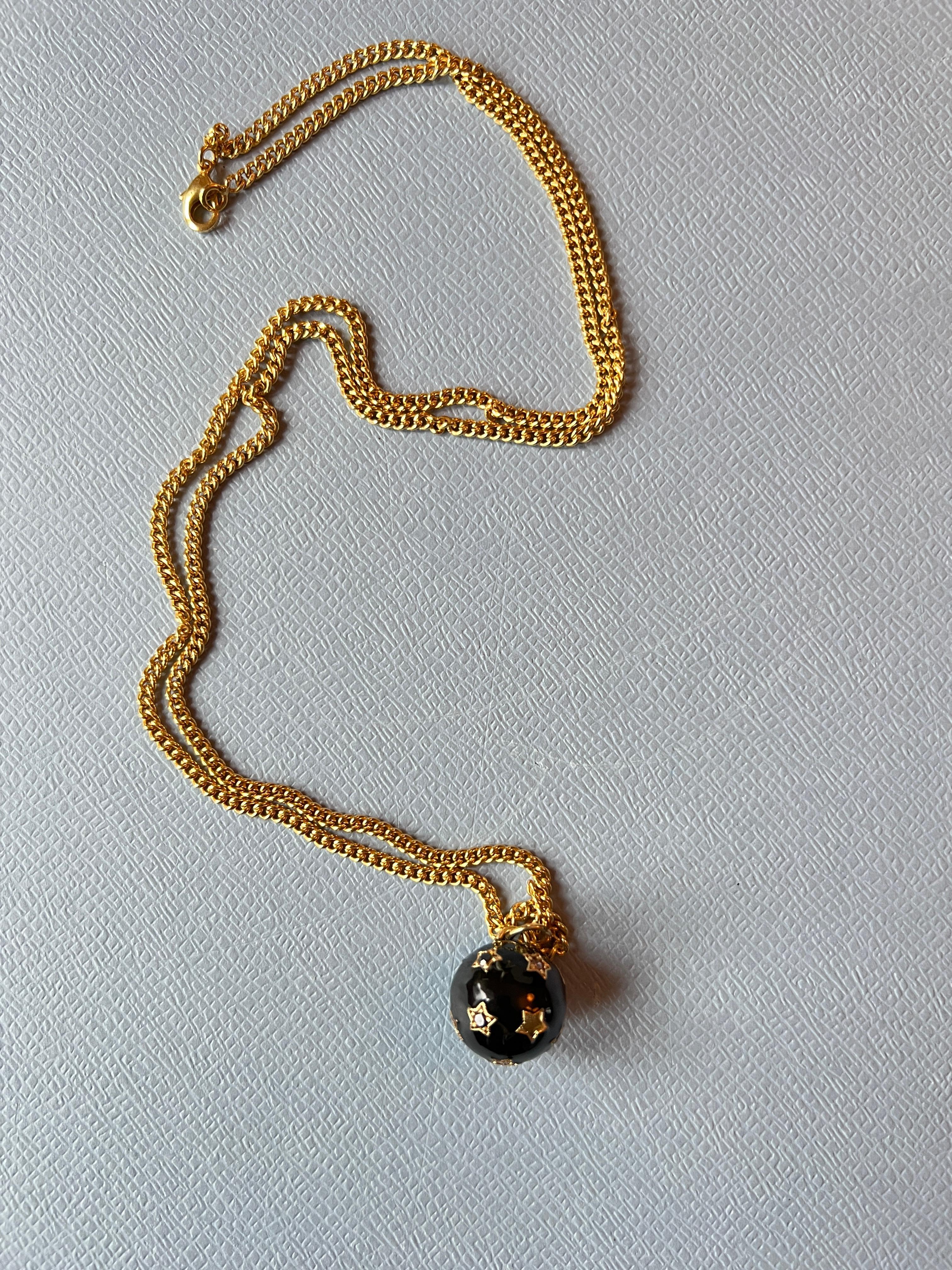 Star Ball Chain Necklace White Diamond Black Diamond Enamel Victorian Style 4