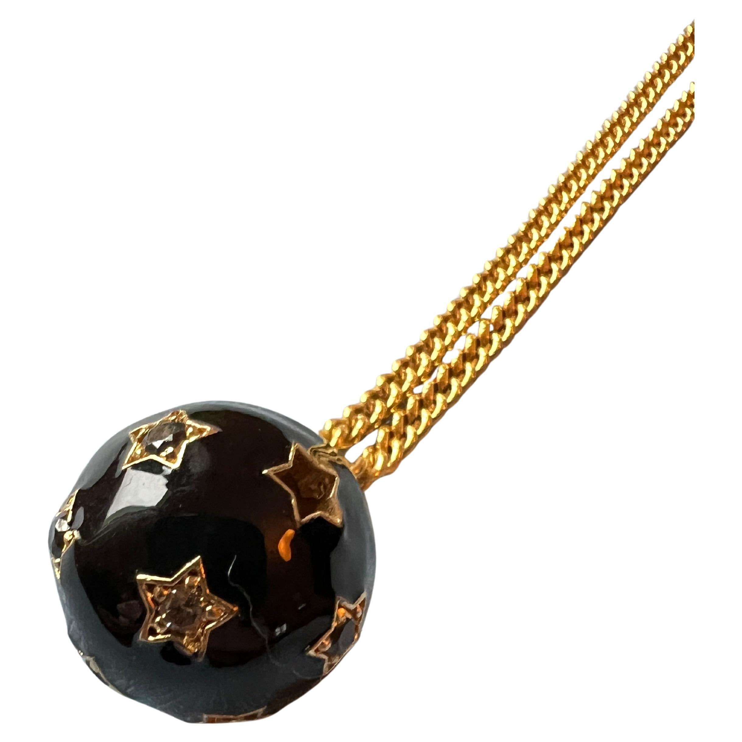 Star Ball Chain Necklace White Diamond Black Diamond Enamel Victorian Style

Length: Long 28