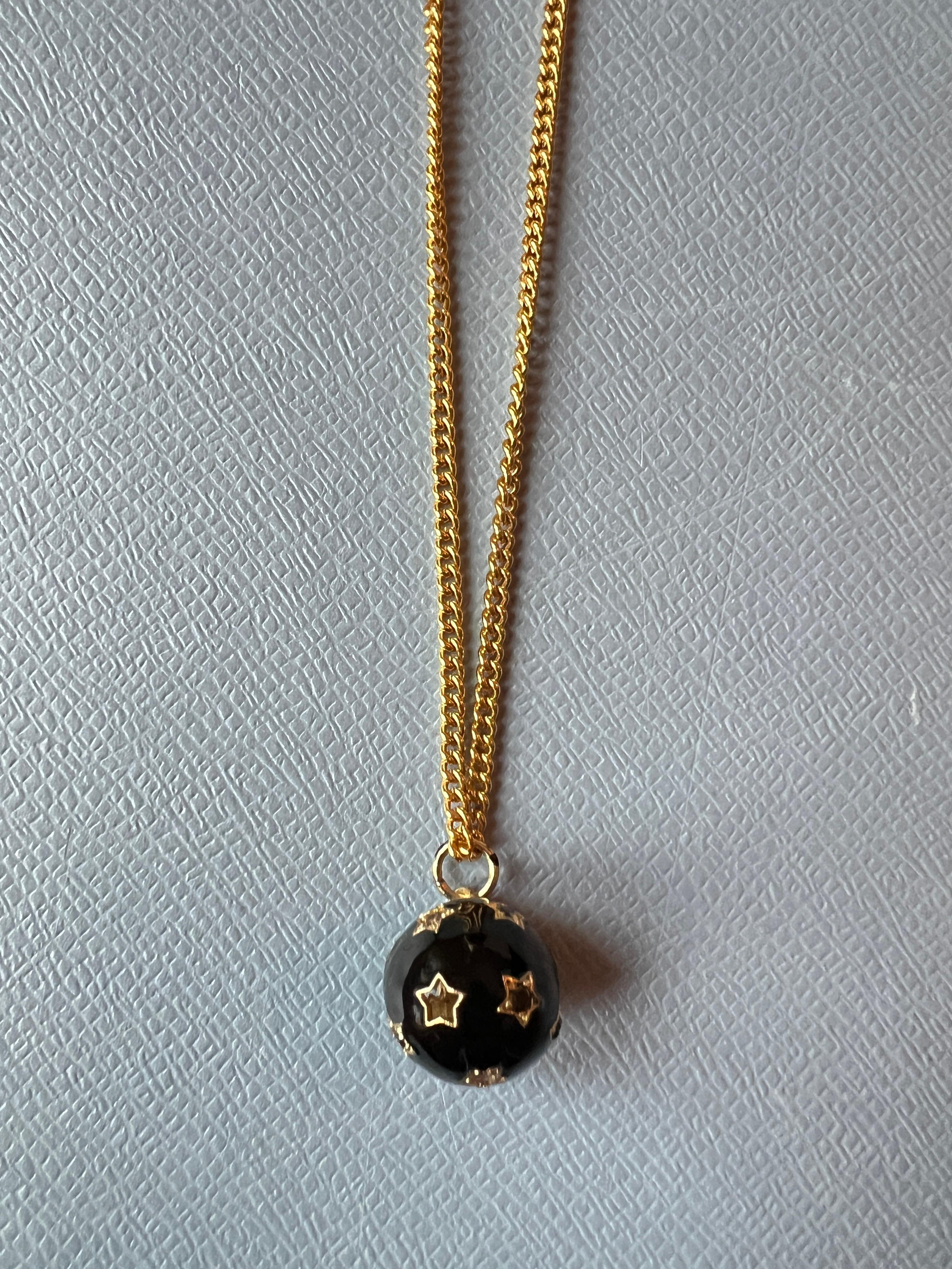 Contemporary Star Ball Chain Necklace White Diamond Black Diamond Enamel Victorian Style