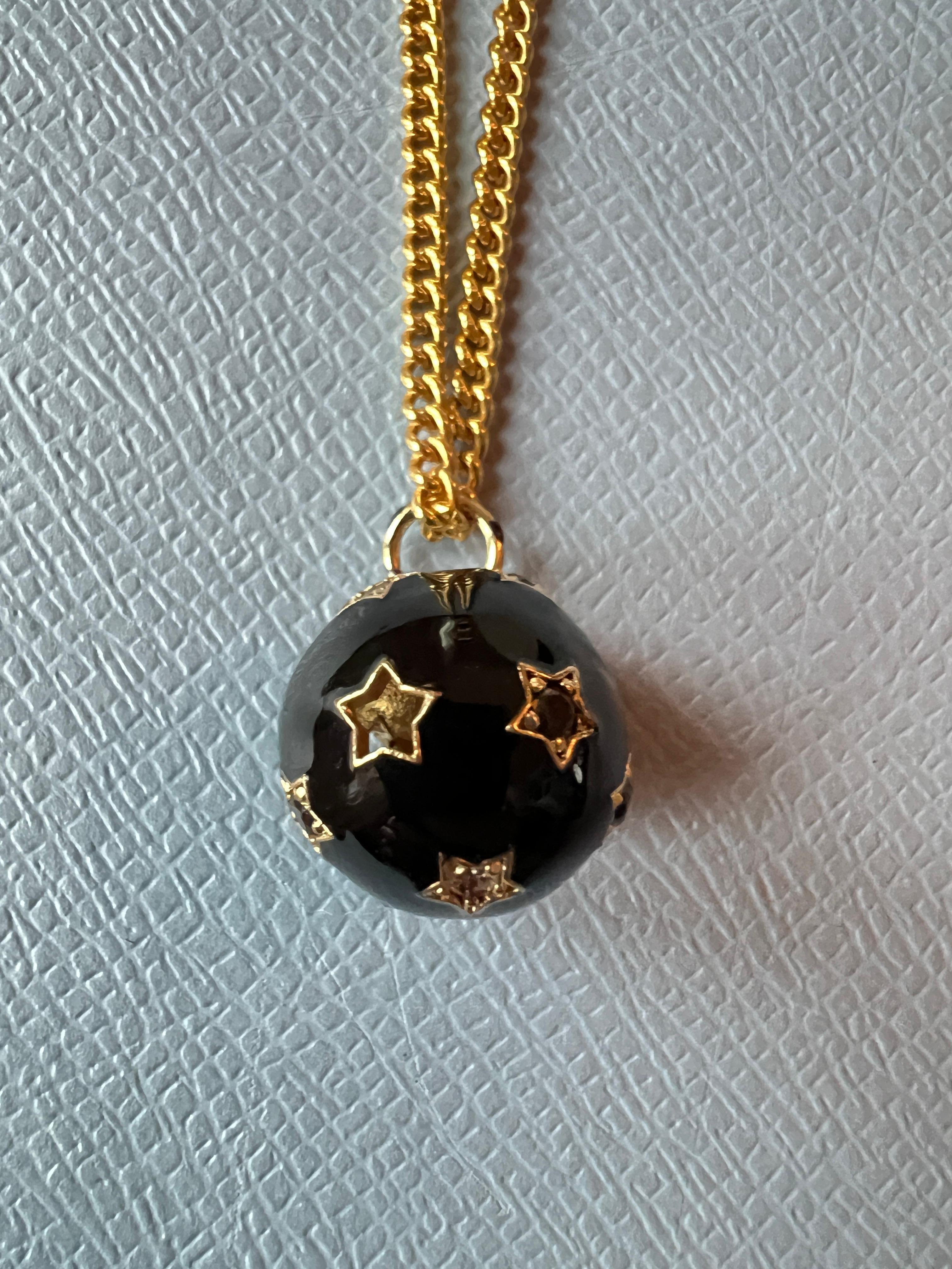 Star Ball Chain Necklace White Diamond Black Diamond Enamel Victorian Style In New Condition In Los Angeles, CA