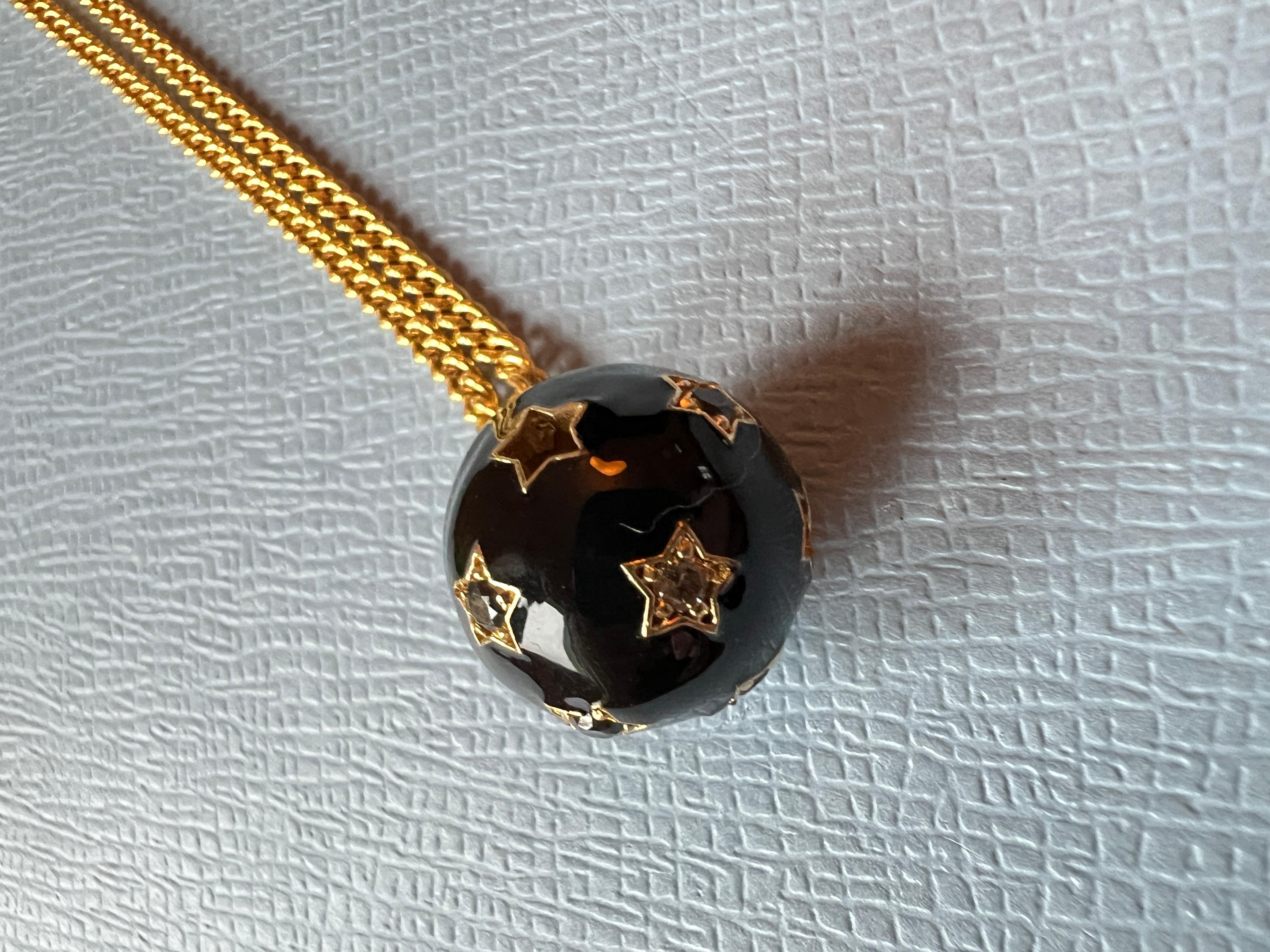 Women's Star Ball Chain Necklace White Diamond Black Diamond Enamel Victorian Style