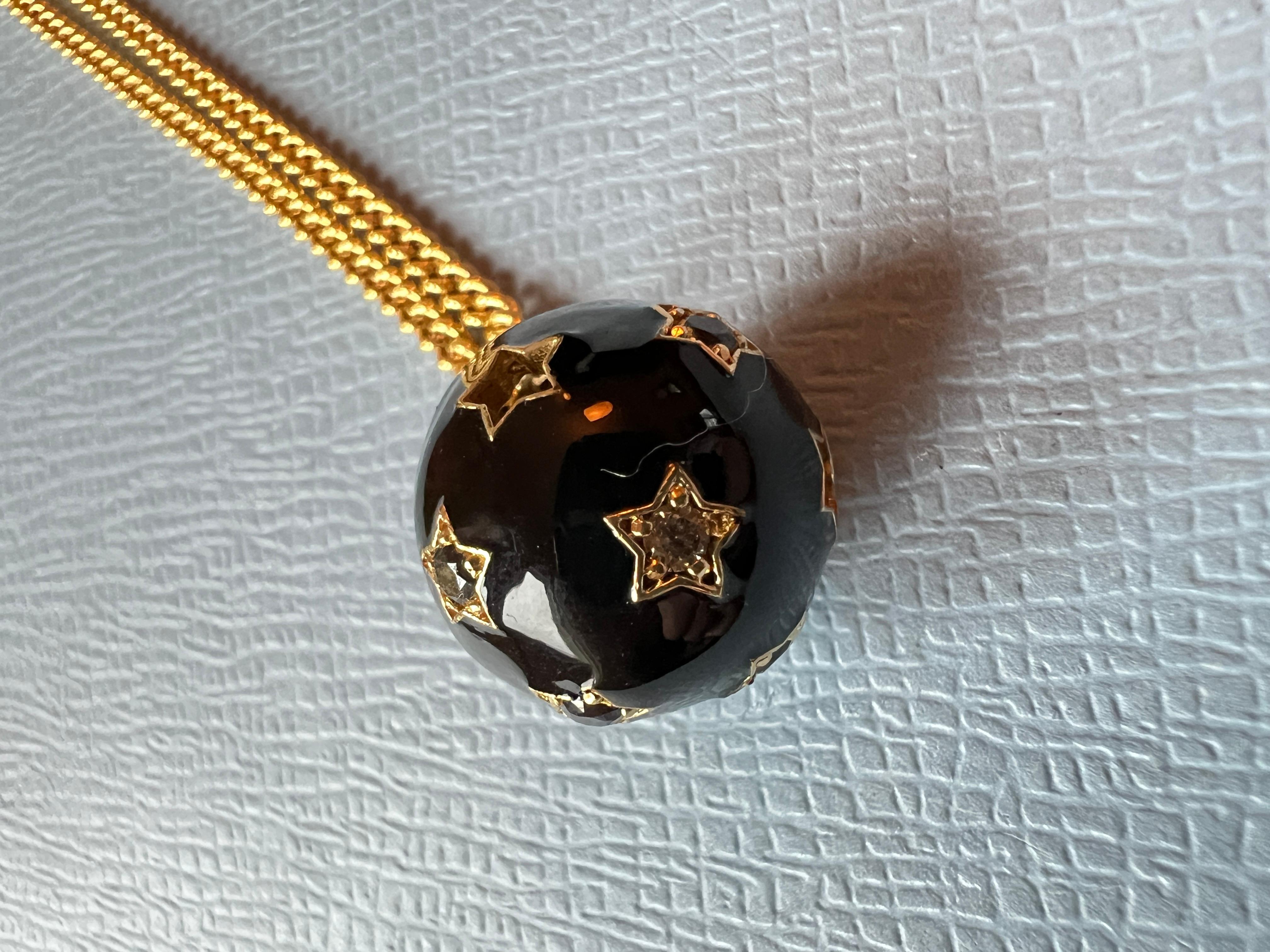 Star Ball Chain Necklace White Diamond Black Diamond Enamel Victorian Style 1