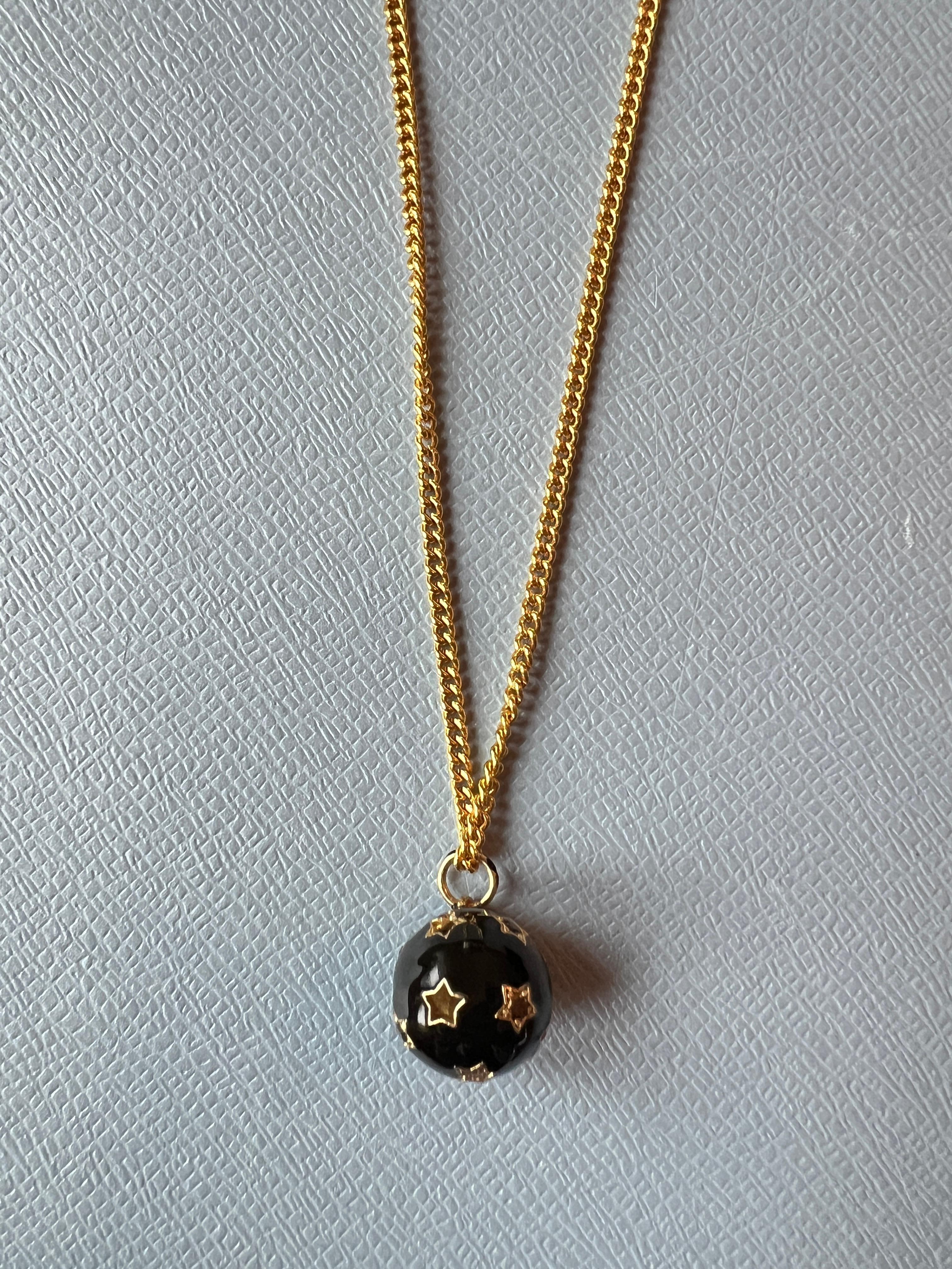 Star Ball Chain Necklace White Diamond Black Diamond Enamel Victorian Style 2