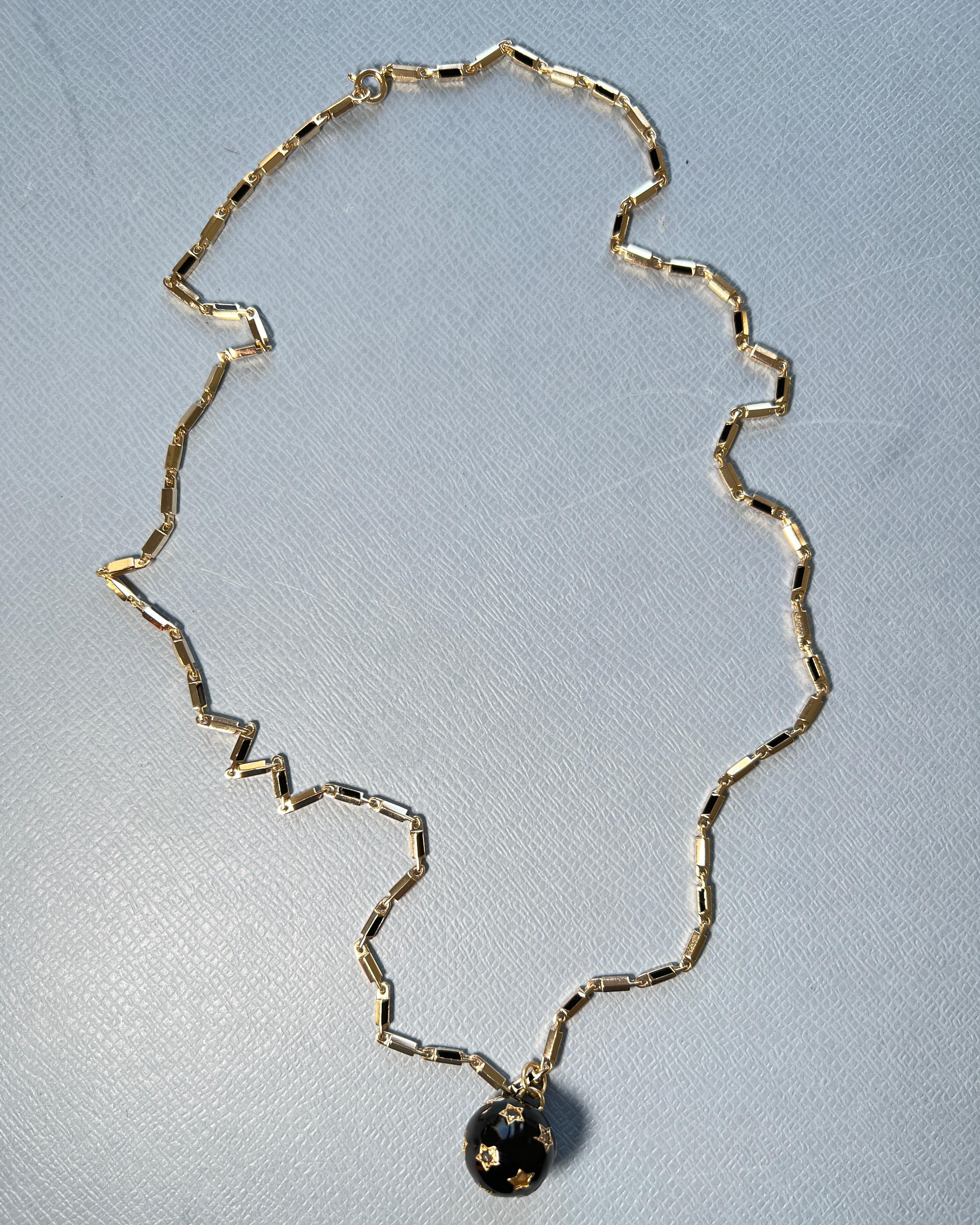 Contemporary Star Ball Necklace Black Diamond White Diamond Black Enamel For Sale