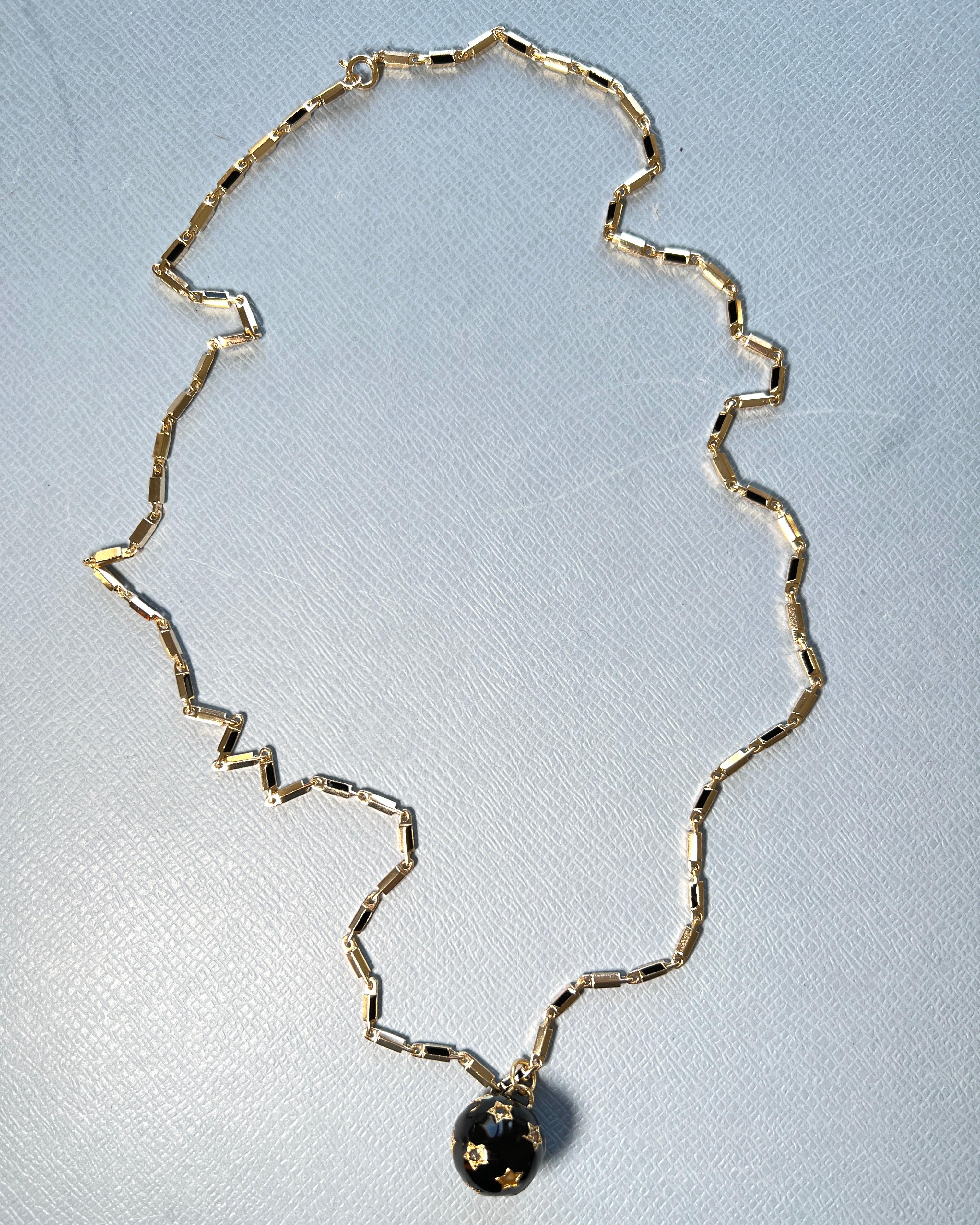 Single Cut Star Ball Necklace Black Diamond White Diamond Black Enamel For Sale