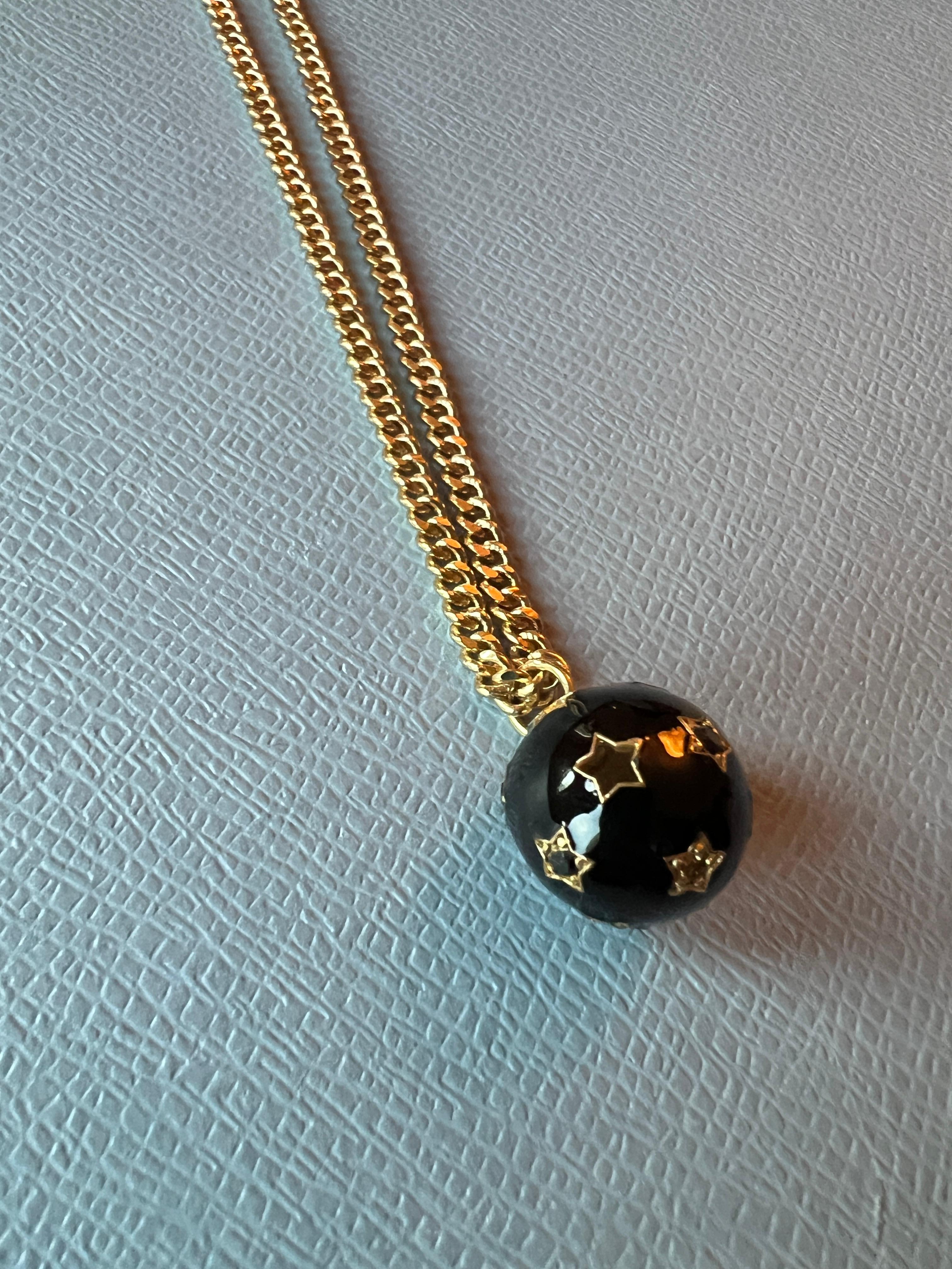 Star Ball Pendant Necklace Black Diamond White Diamond Black Enamel For Sale 5