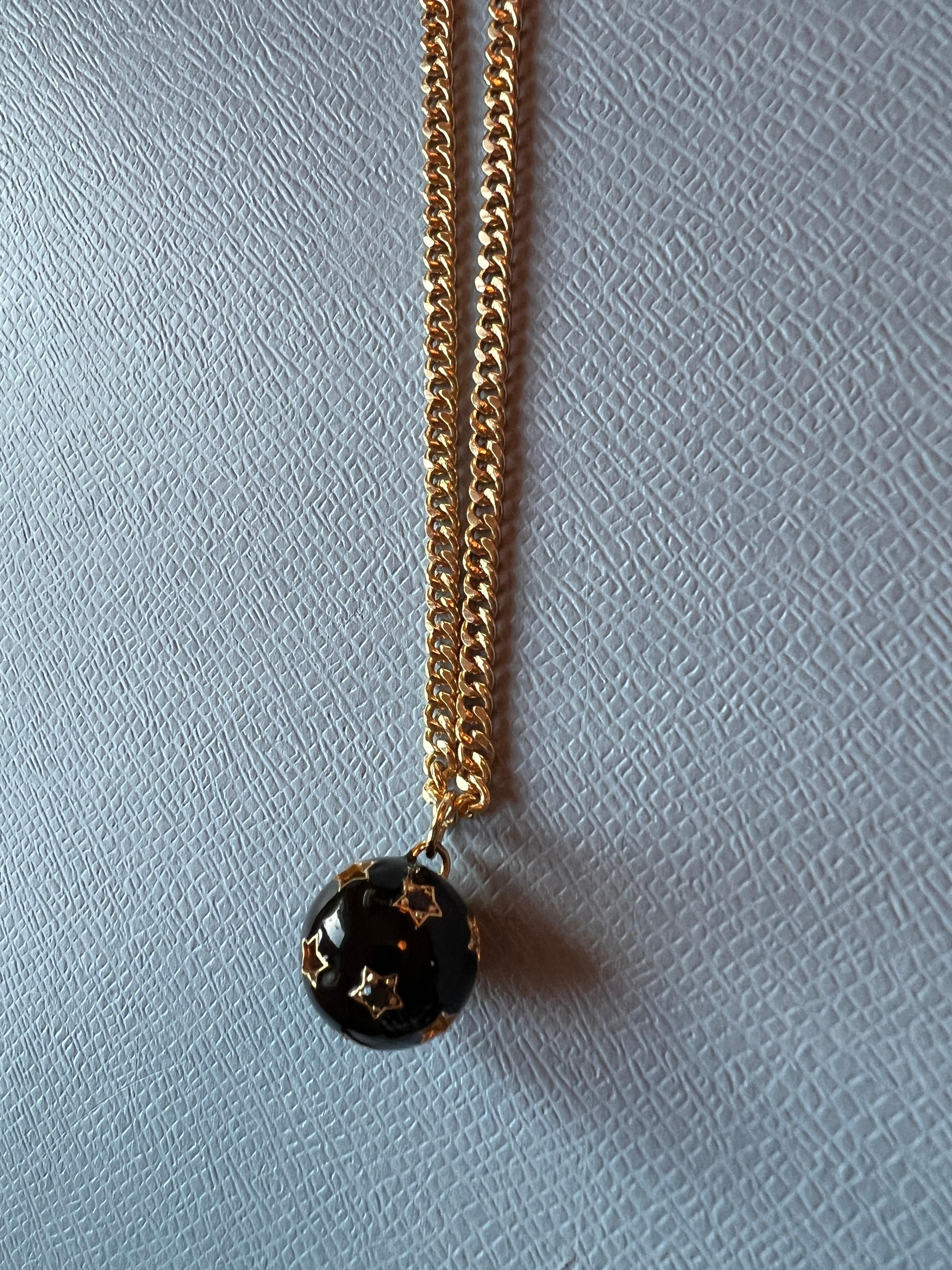 Star Ball Pendant Necklace Black Diamond White Diamond Black Enamel For Sale 6