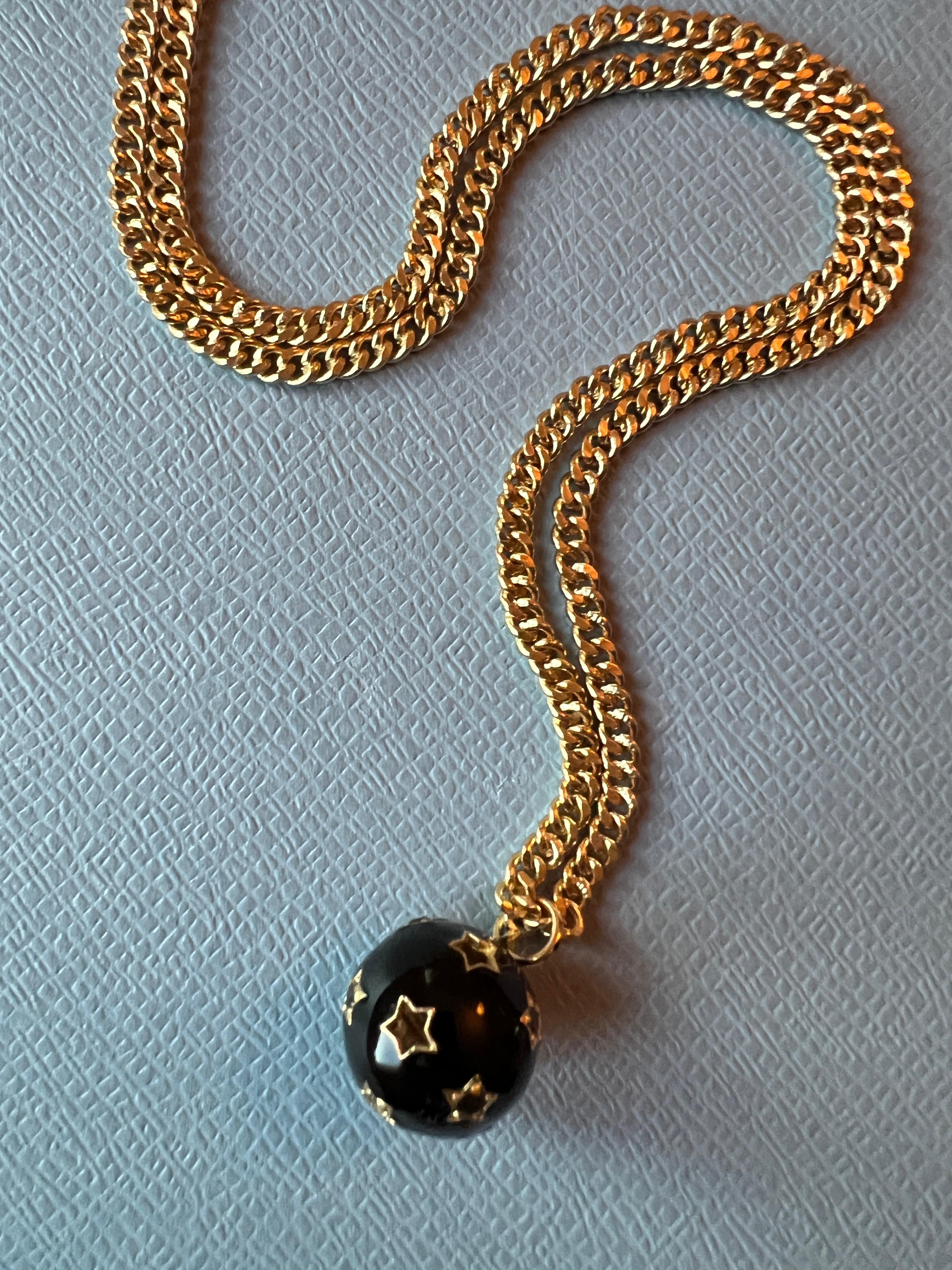 Star Ball Pendant Necklace Black Diamond White Diamond Black Enamel For Sale 9