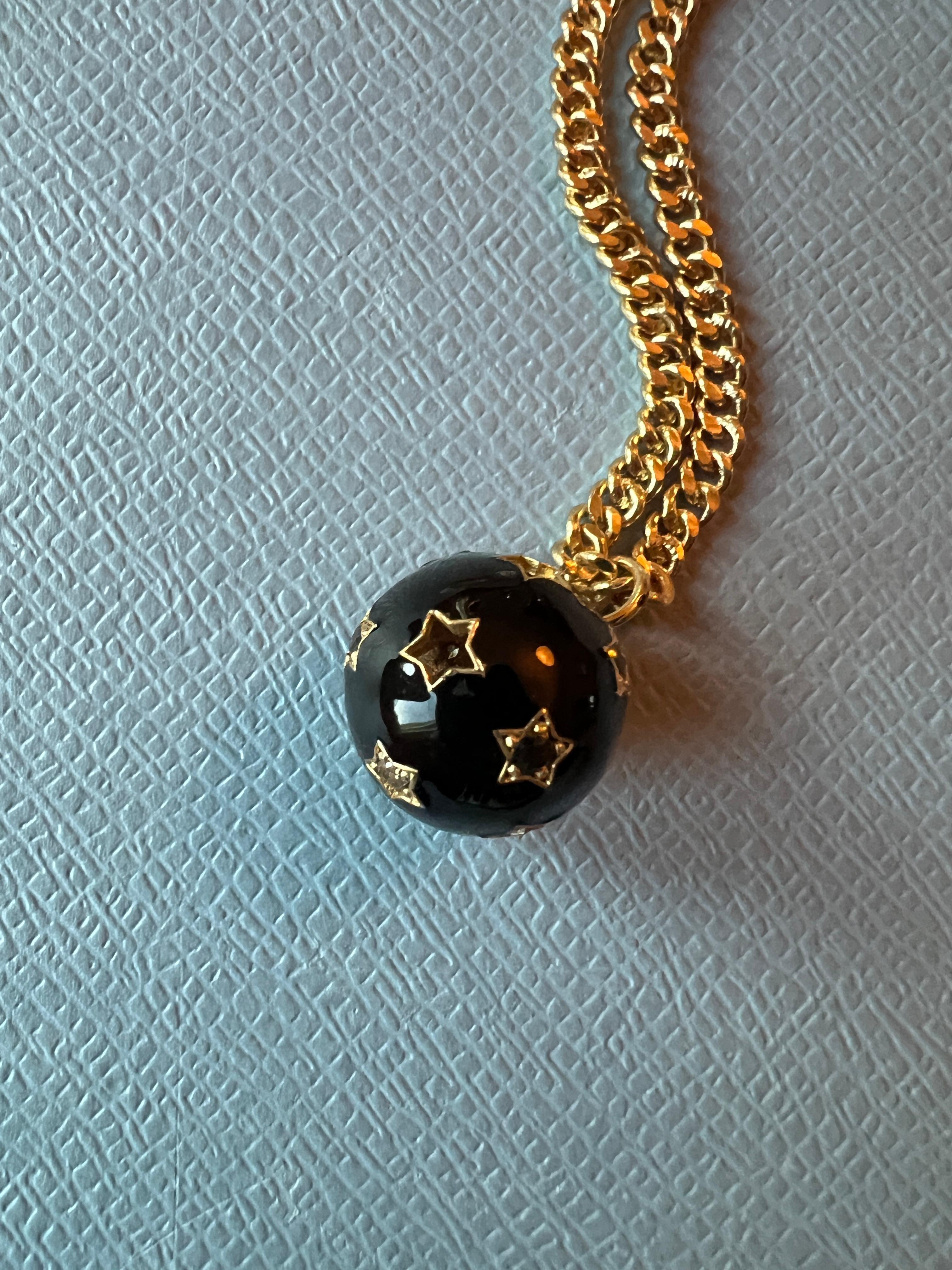 Star Ball Pendant Necklace Black Diamond White Diamond Black Enamel For Sale 10