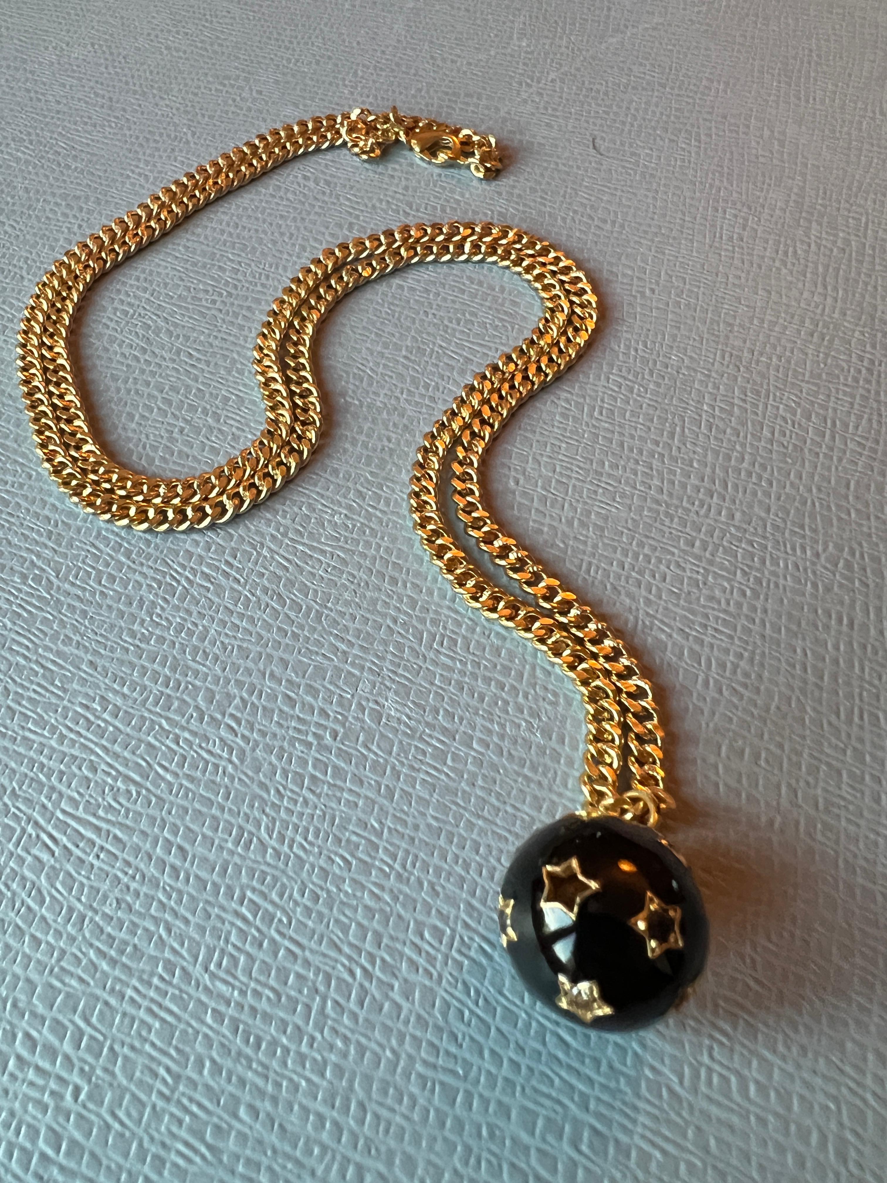 Contemporary Star Ball Pendant Necklace Black Diamond White Diamond Black Enamel For Sale