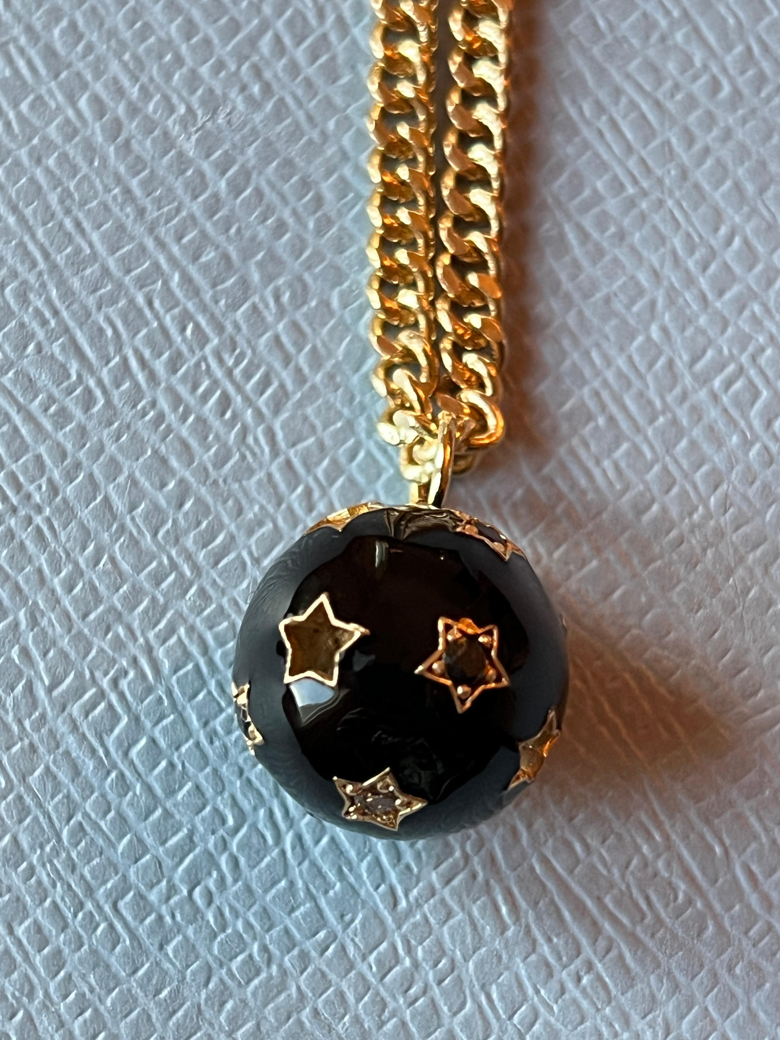Women's Star Ball Pendant Necklace Black Diamond White Diamond Black Enamel For Sale