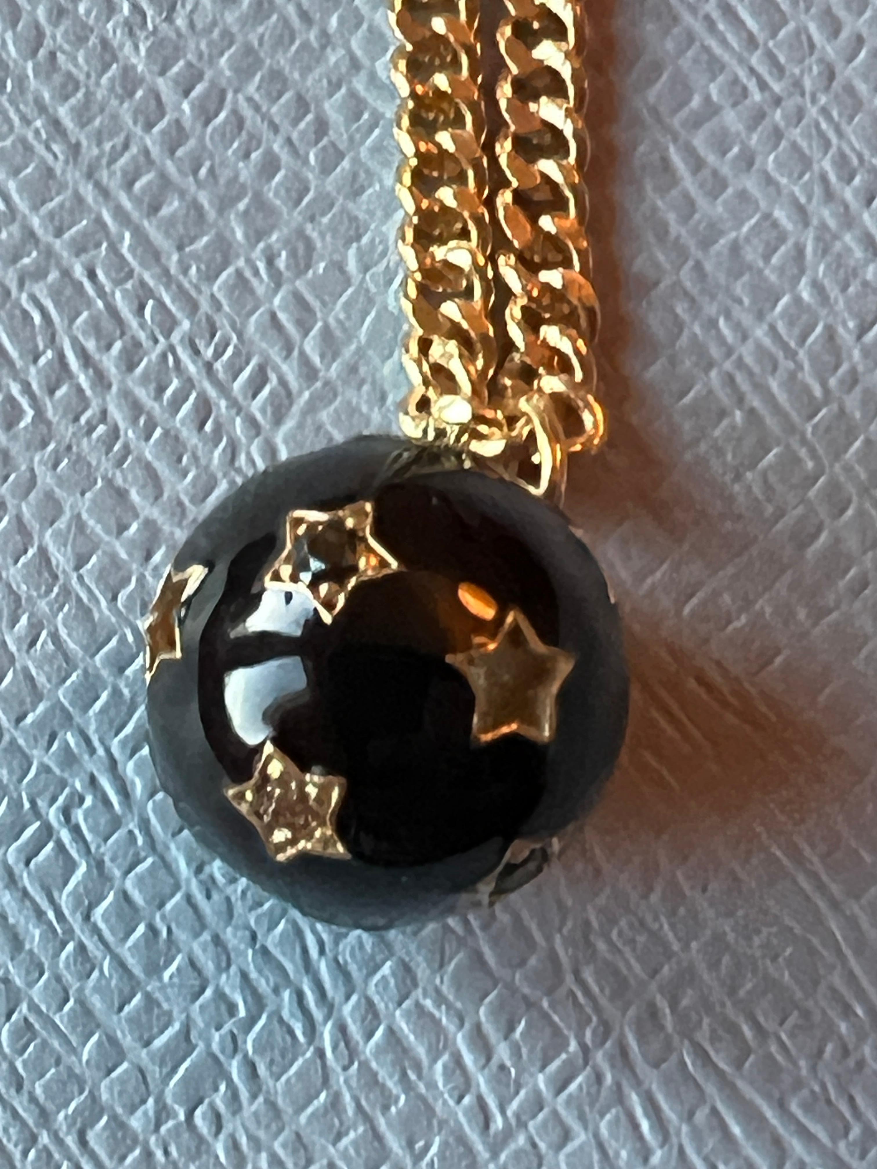 Star Ball Pendant Necklace Black Diamond White Diamond Black Enamel For Sale 1