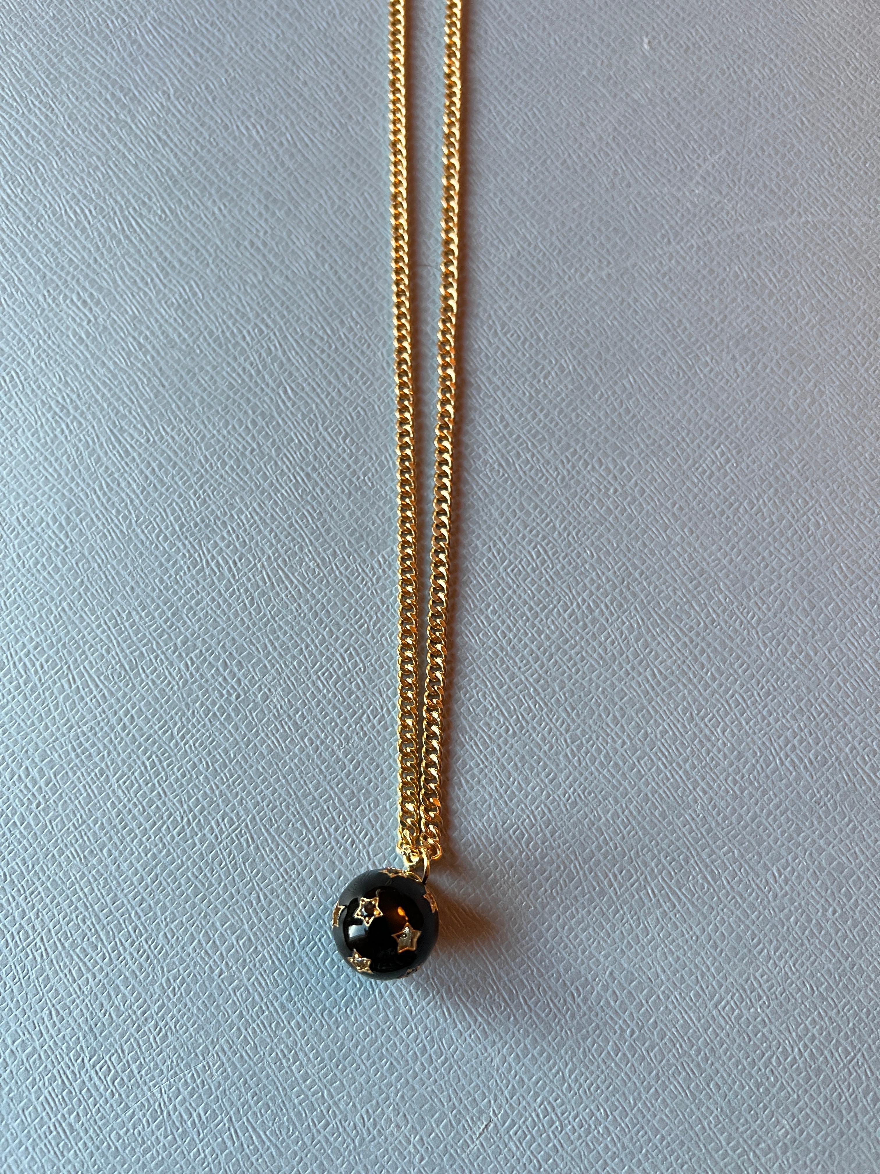 Star Ball Pendant Necklace Black Diamond White Diamond Black Enamel For Sale 3