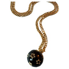 Star Ball Pendant Necklace Black Diamond White Diamond Black Enamel