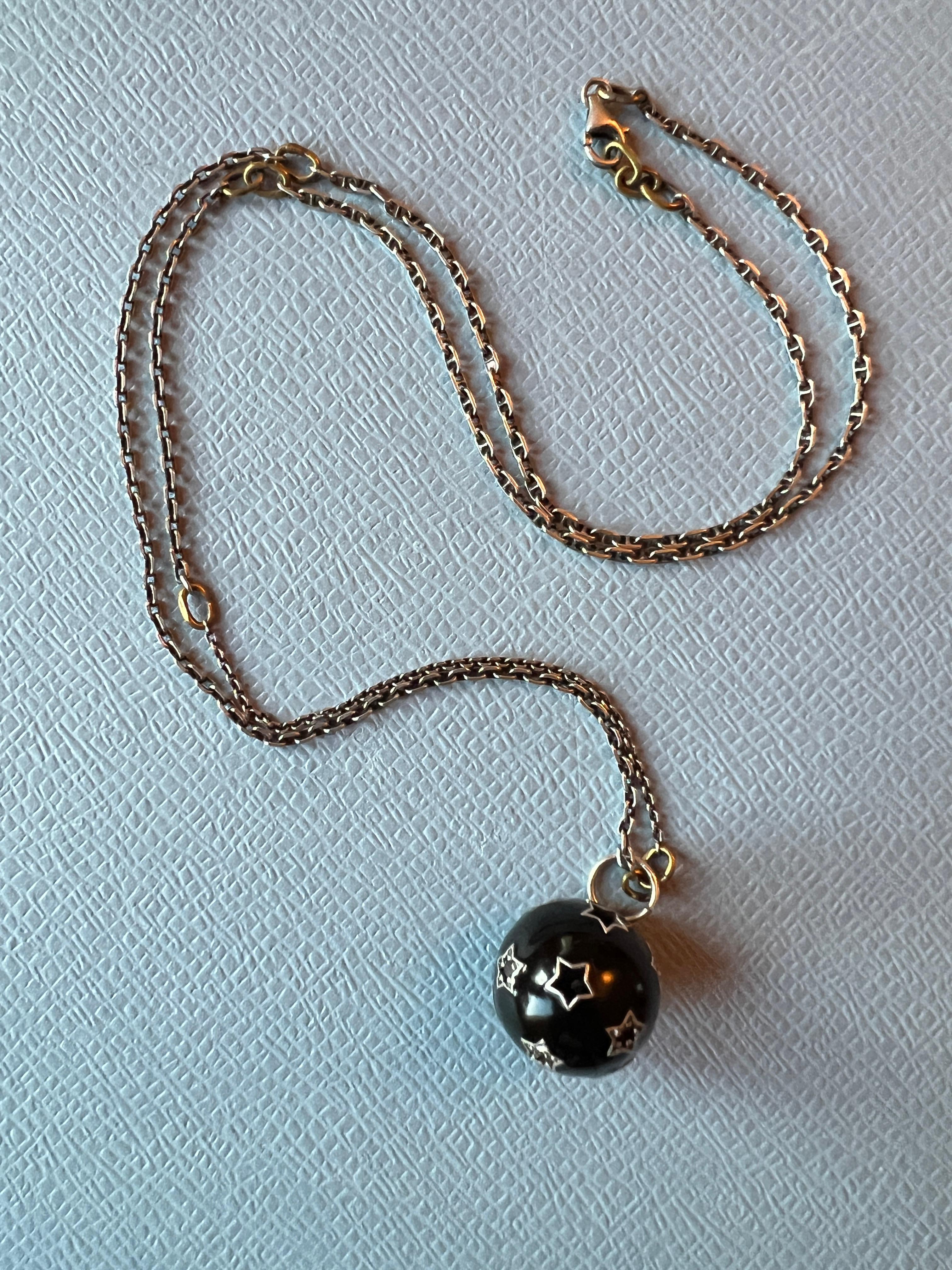 Star Ball Pendant Necklace White Diamond Black Diamond Black Enamel Memento Mori 4