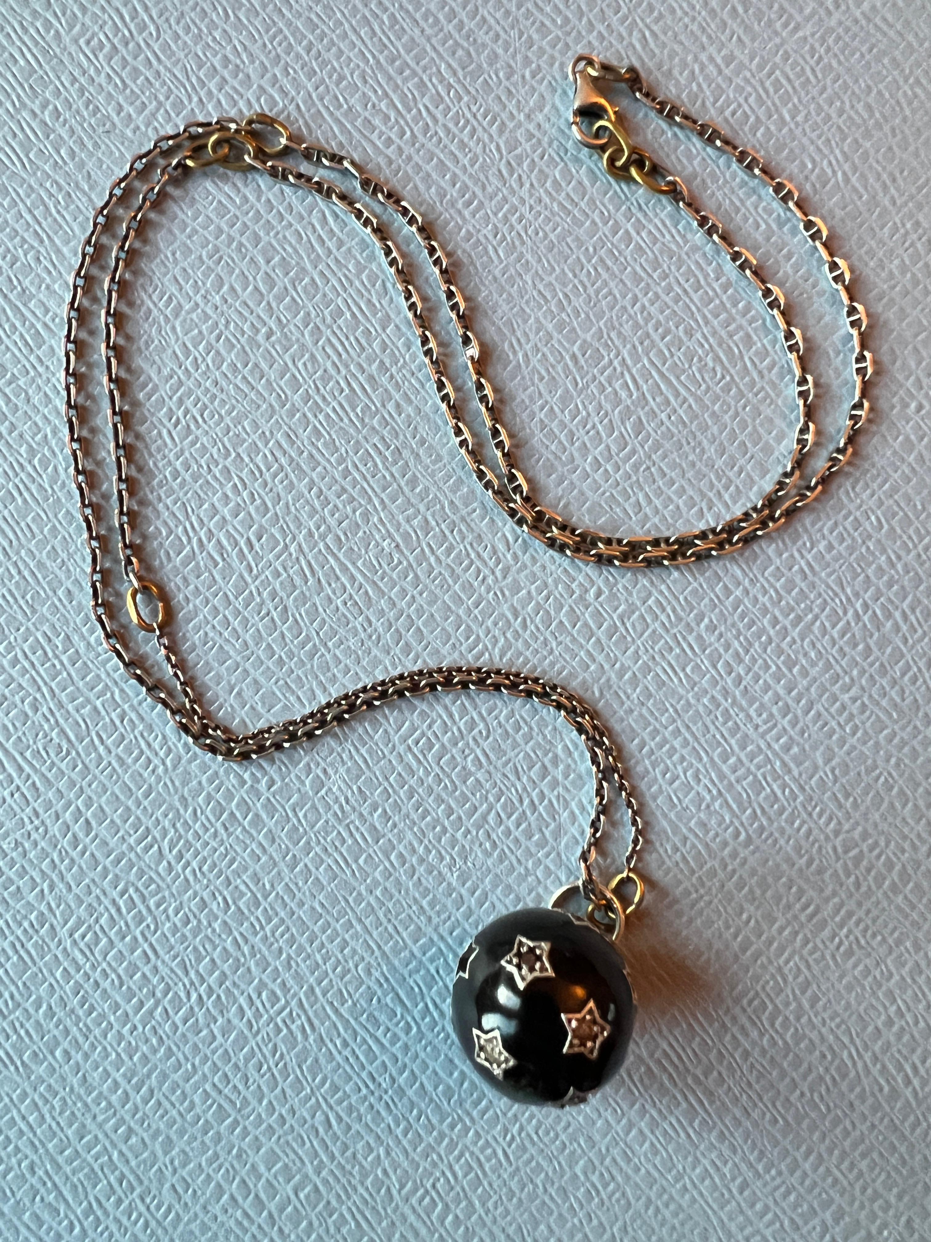 Star Ball Pendant Necklace White Diamond Black Diamond Black Enamel Memento Mori 6