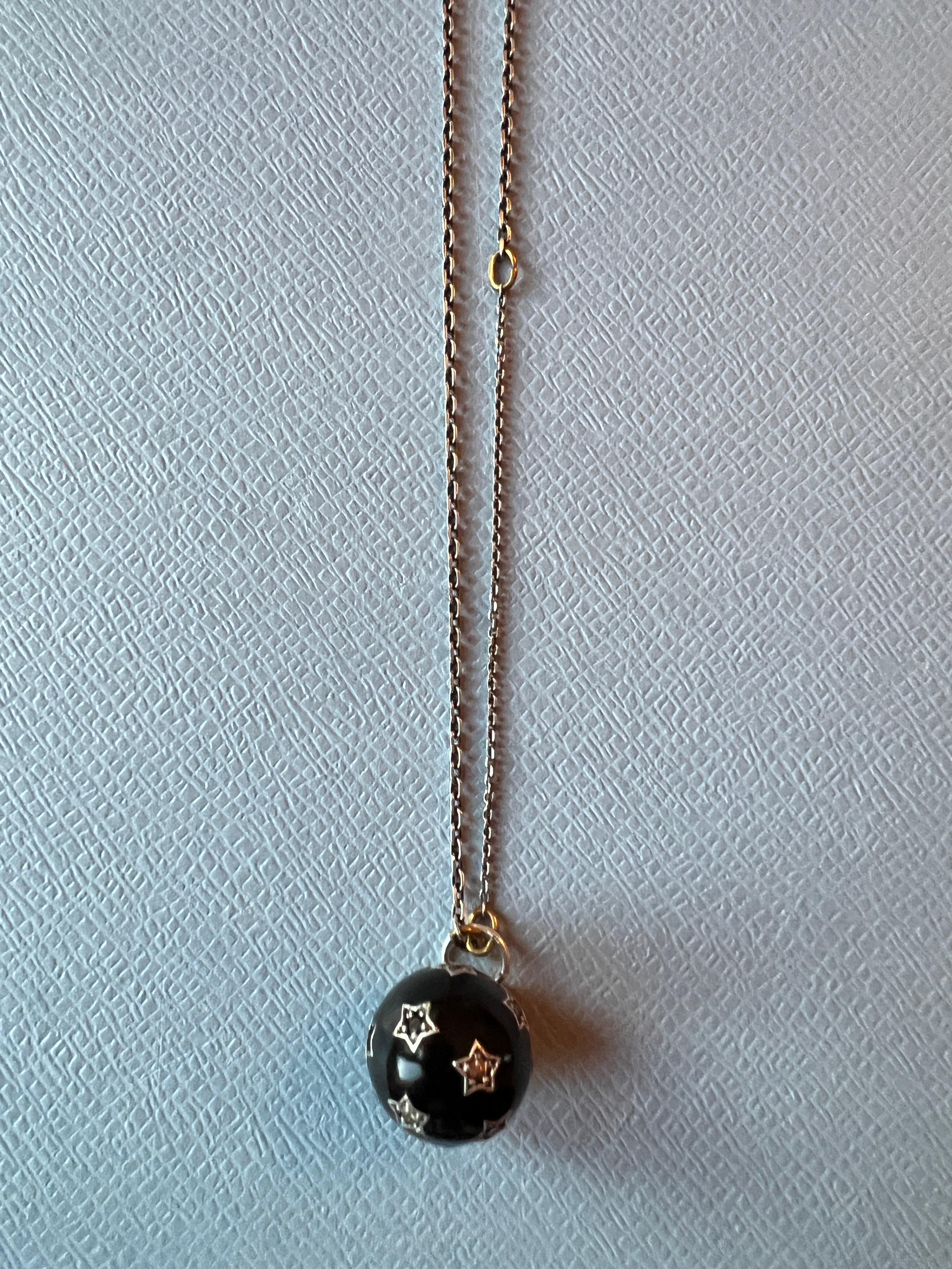 Star Ball Pendant Necklace White Diamond Black Diamond Black Enamel Memento Mori 3