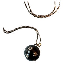 Star Ball Pendant Necklace White Diamond Black Diamond Black Enamel Memento Mori