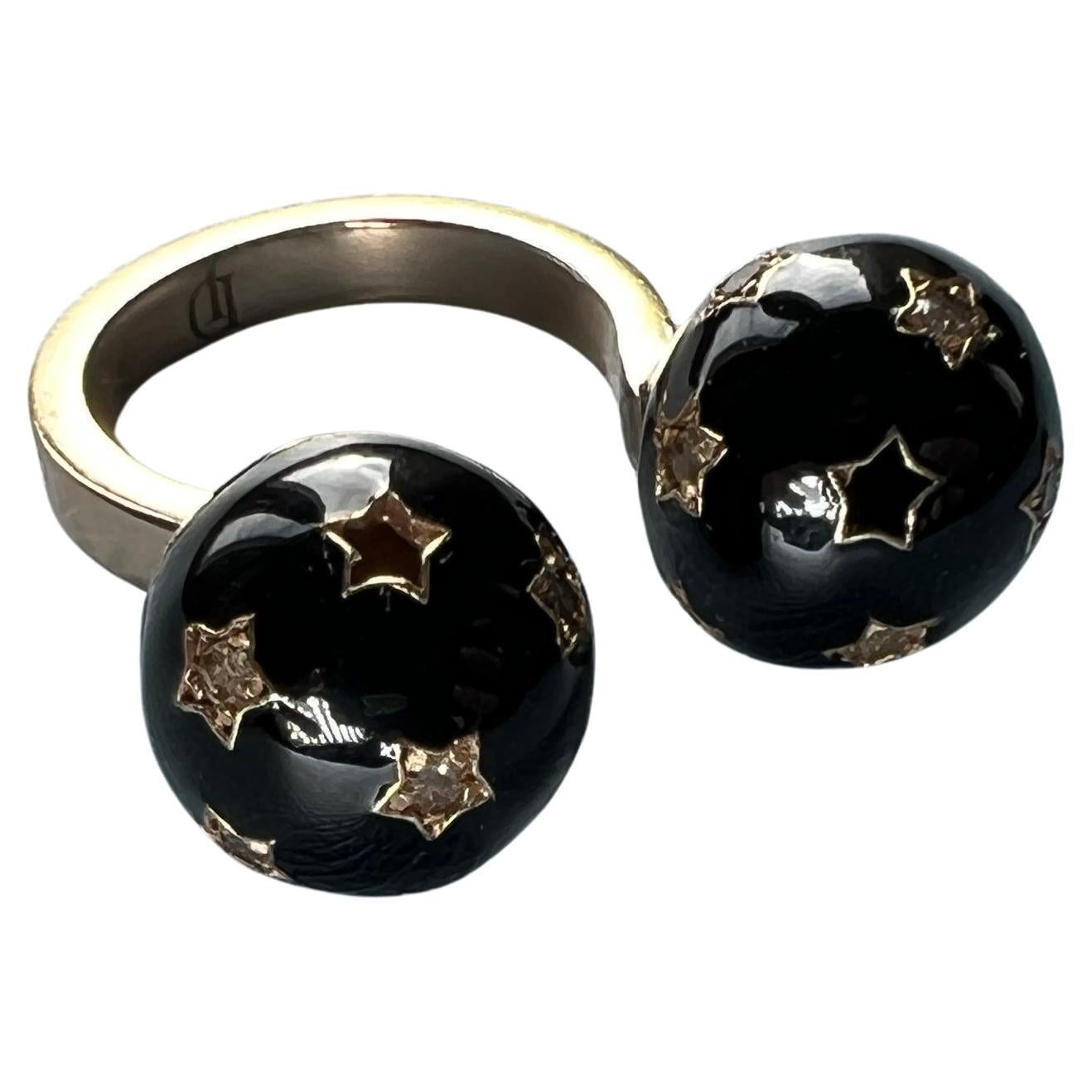 Vittoriano Anello Stella con smalto nero Orbita cosmica in vendita