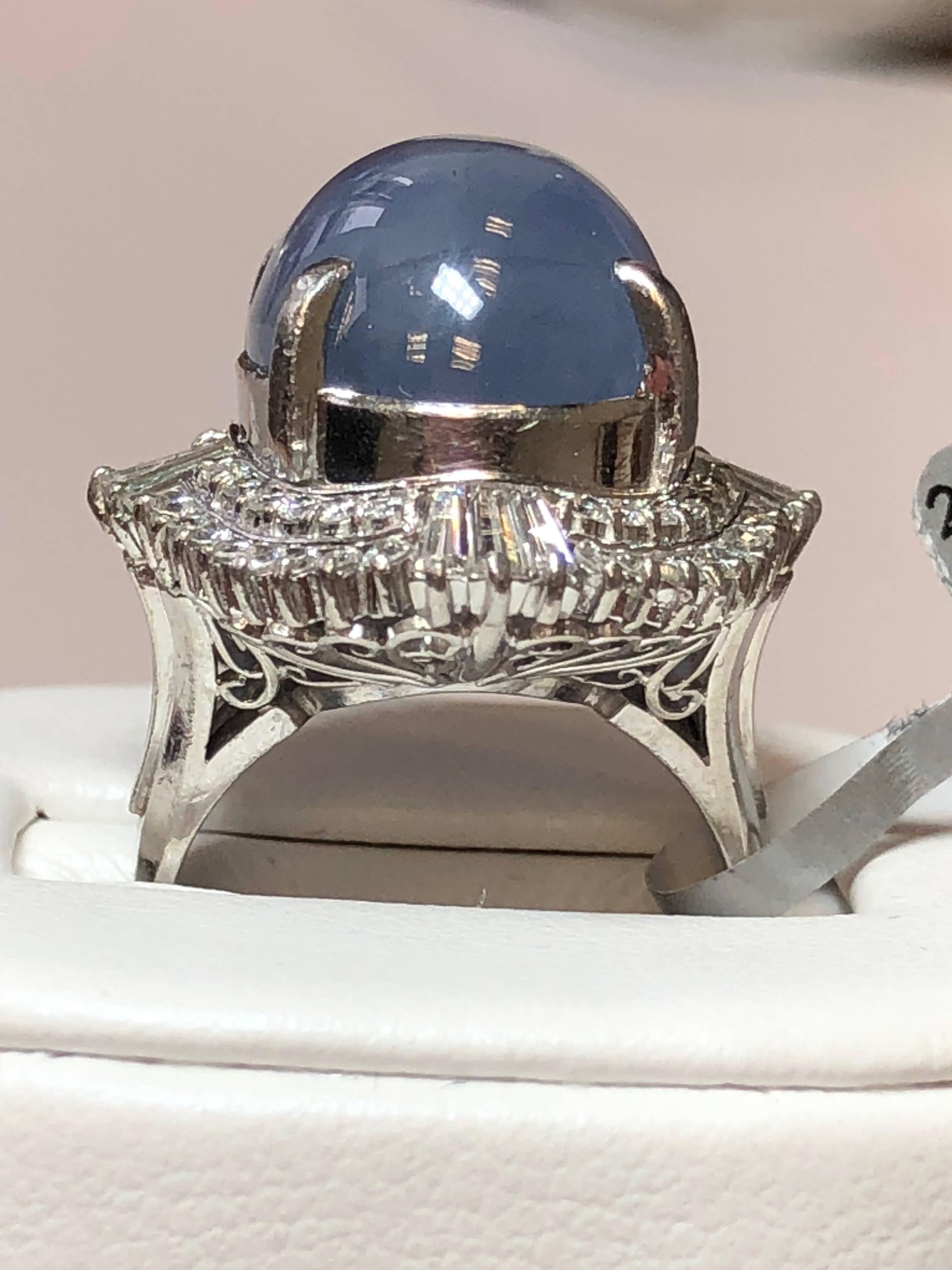 Star Blue Sapphire Cabochon and Diamond Cocktail Ring in Platinum 1