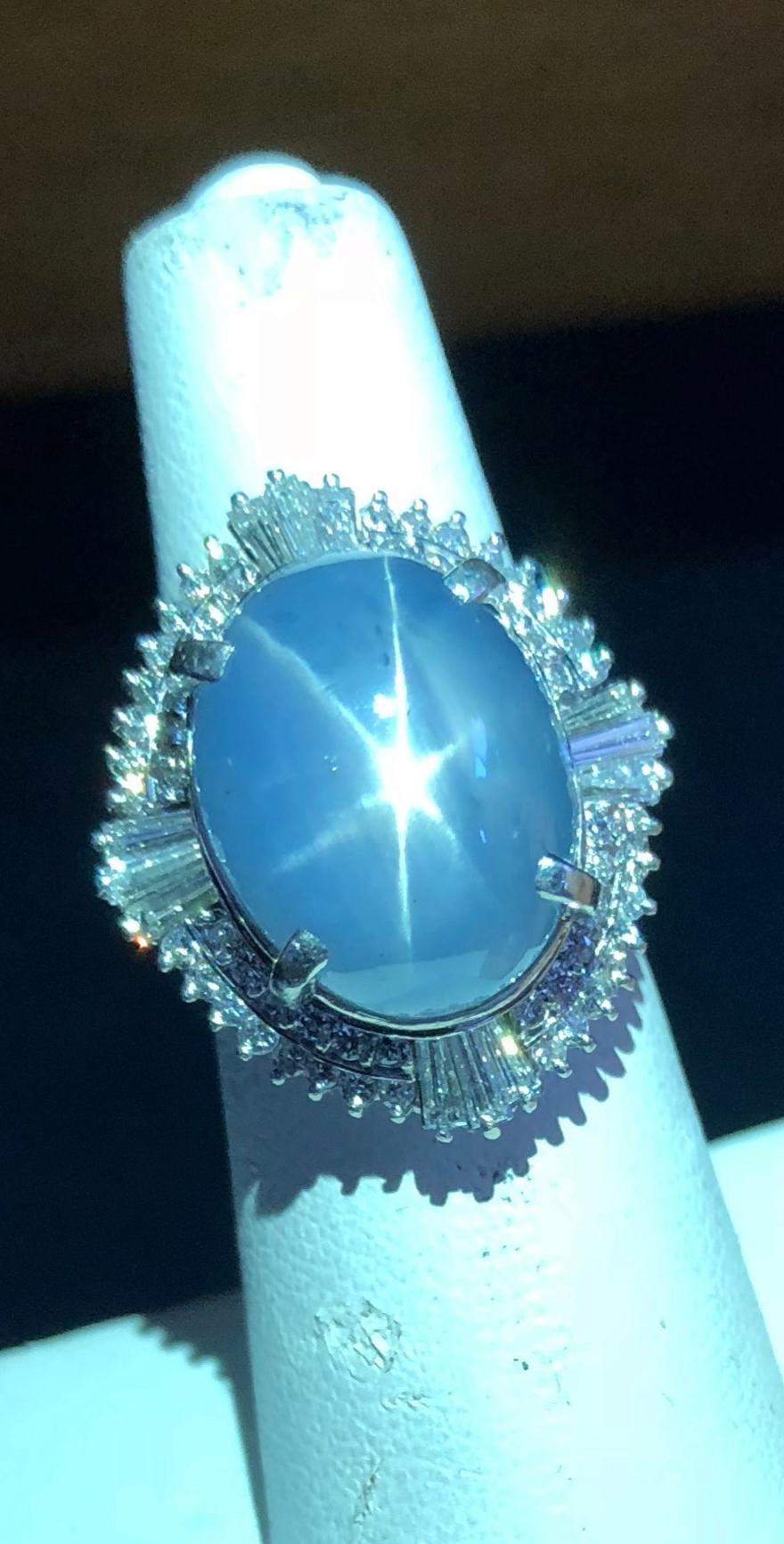 Star Blue Sapphire Cabochon and Diamond Cocktail Ring in Platinum 2
