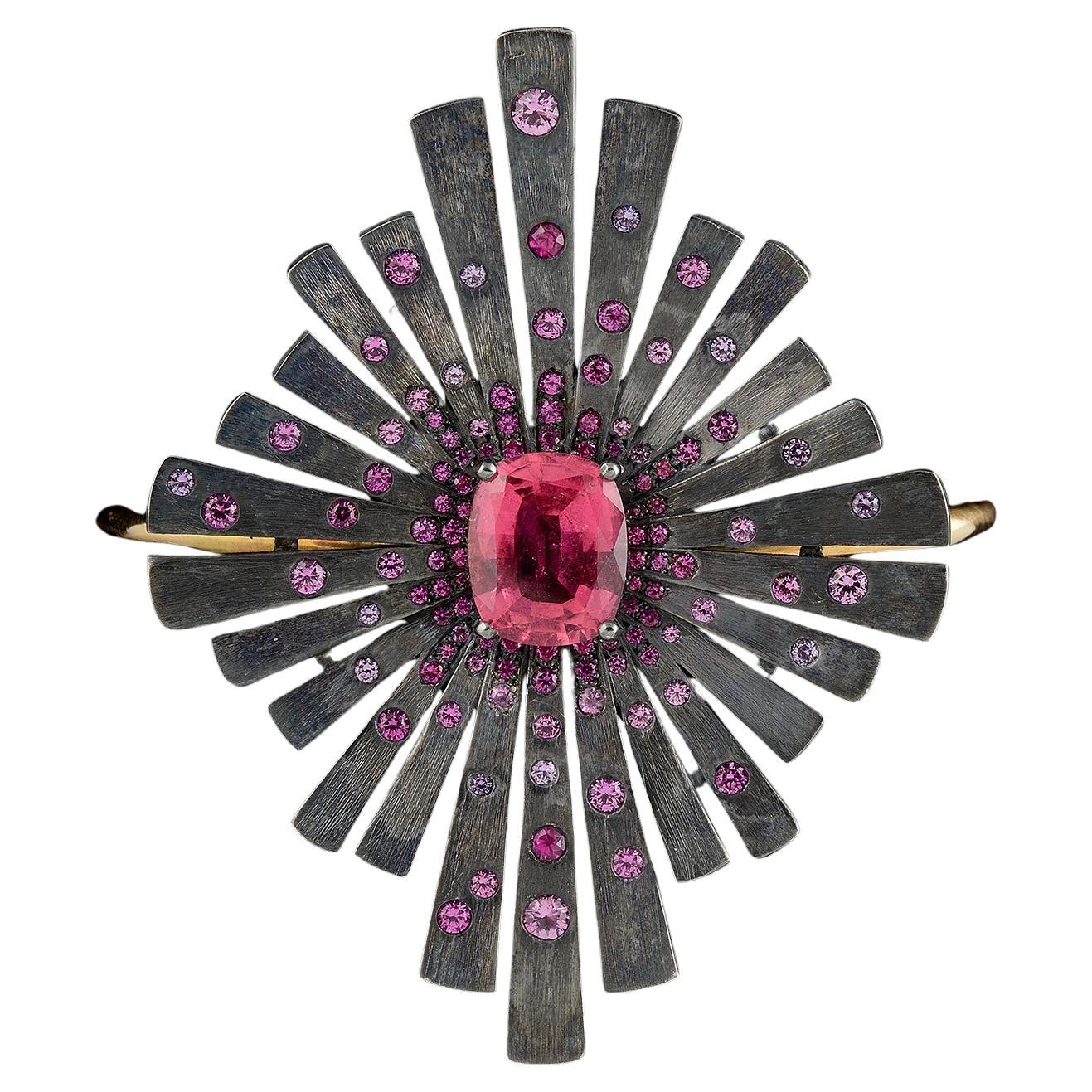 Bracciale Stella in oro, argento e zaffiri rosa in vendita