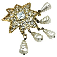 STAR BROOCH by Ch. Lacroix Paris fully set with rhinestones,  pearl , early 80'