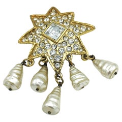 Vintage STAR BROOCH by Ch. Lacroix Paris fully set with rhinestones,  pearl , early 80'