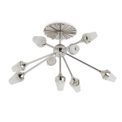 Star Burst Chandelier with Rock Crystal Shades in Polished Nickel