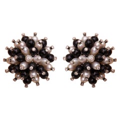 Orecchini Star Burst in oro 18kt, perle, onice nera e diamanti