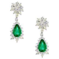 Star Burst Earrings With Pear Shaped Zambian Emerald & VS Fancy Diamonds