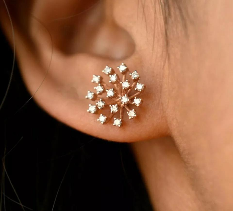 Star Burst Natural Diamond Ear Stud Statement Earrings in 14k Gold In New Condition For Sale In Chicago, IL