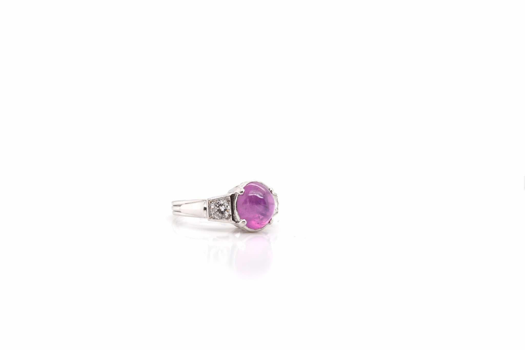 Cabochon Star Ceylon pink sapphire and diamonds ring For Sale