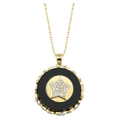 Star Charm-Halskette aus schwarzem Marmor mit 14k Gelbgold und69 Karat natürlichen Diamanten