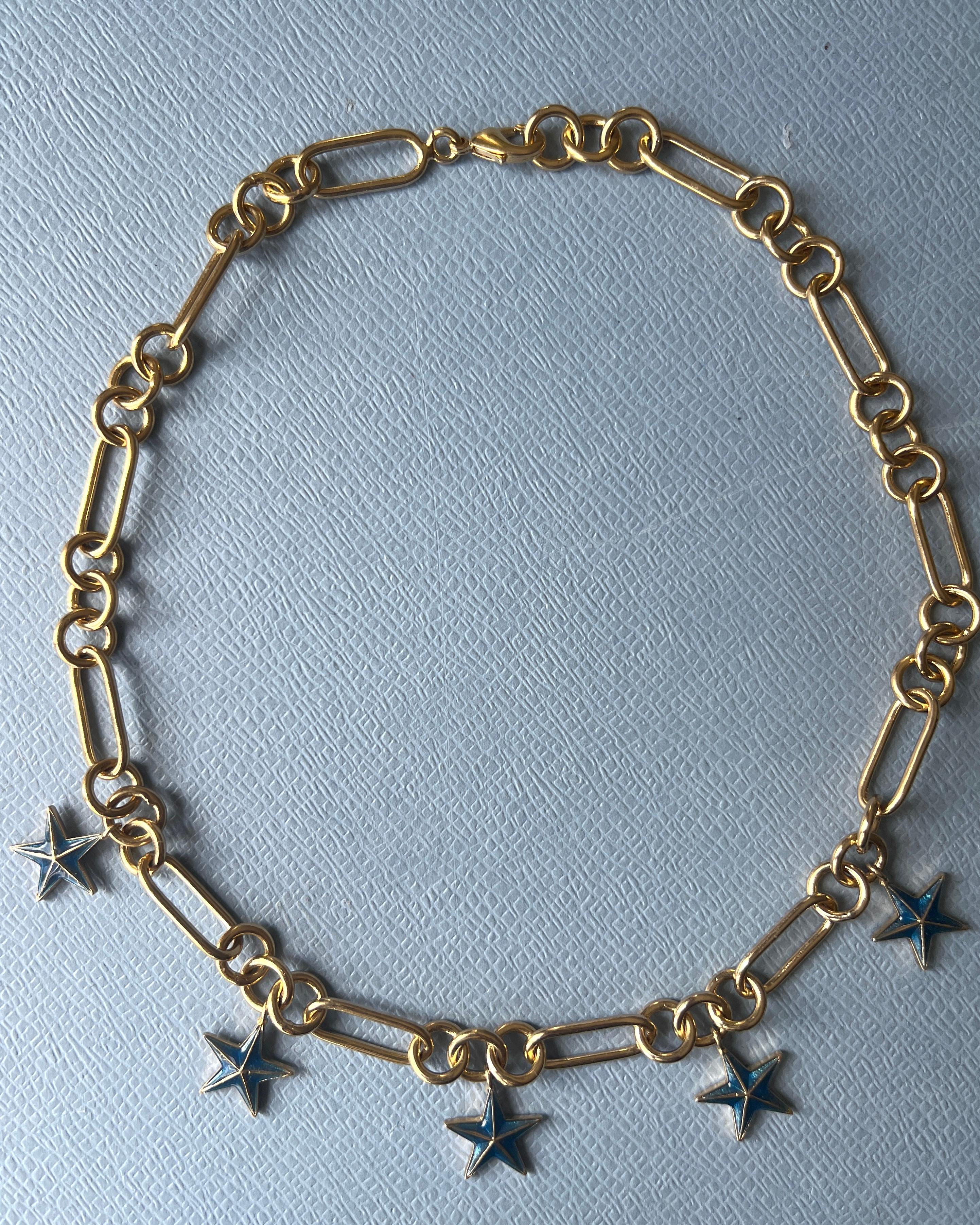 Contemporary Star Charm Chain Necklace Gold Plated Choker For Sale