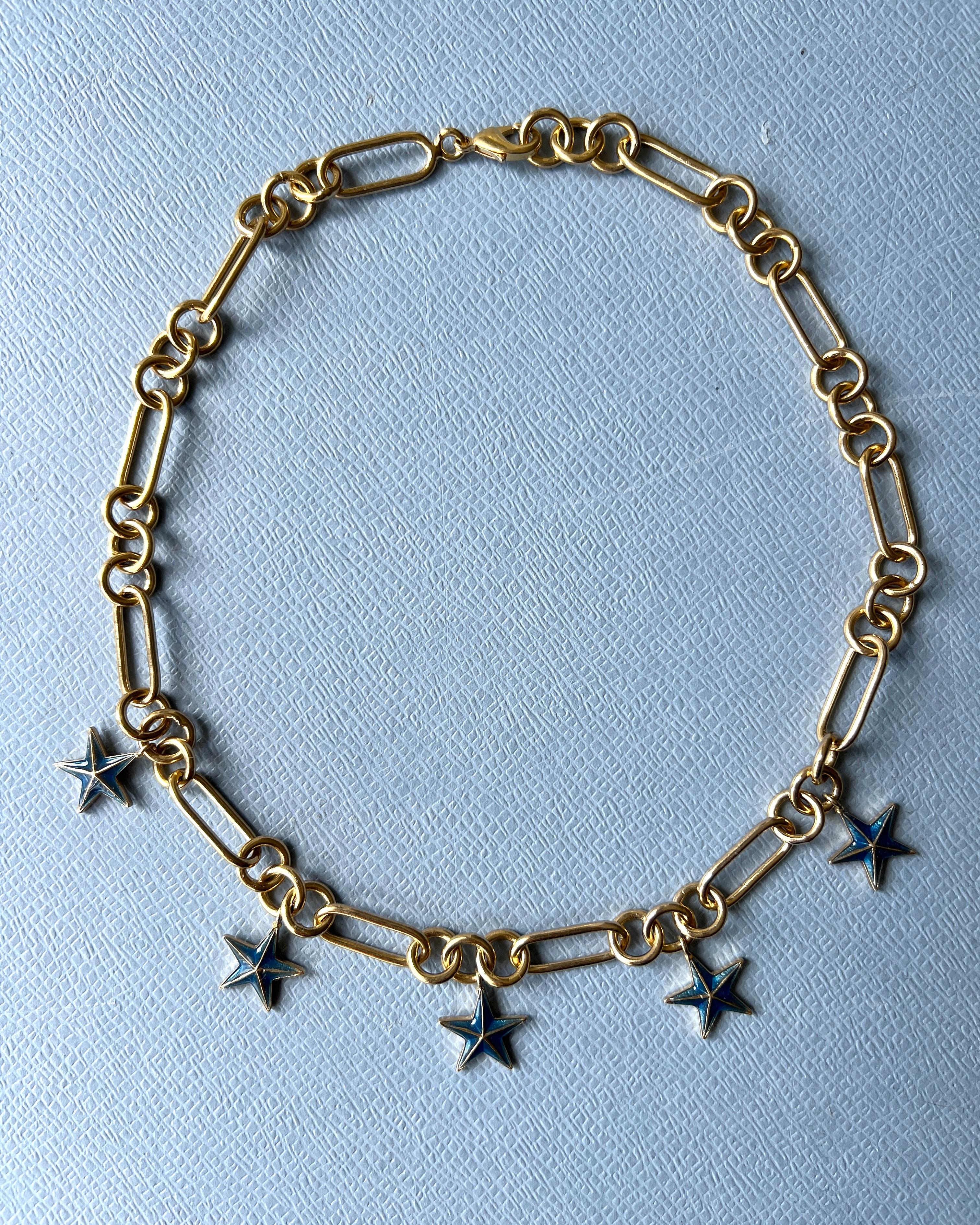 Star Charm Chain Necklace Gold Plated Choker For Sale 1