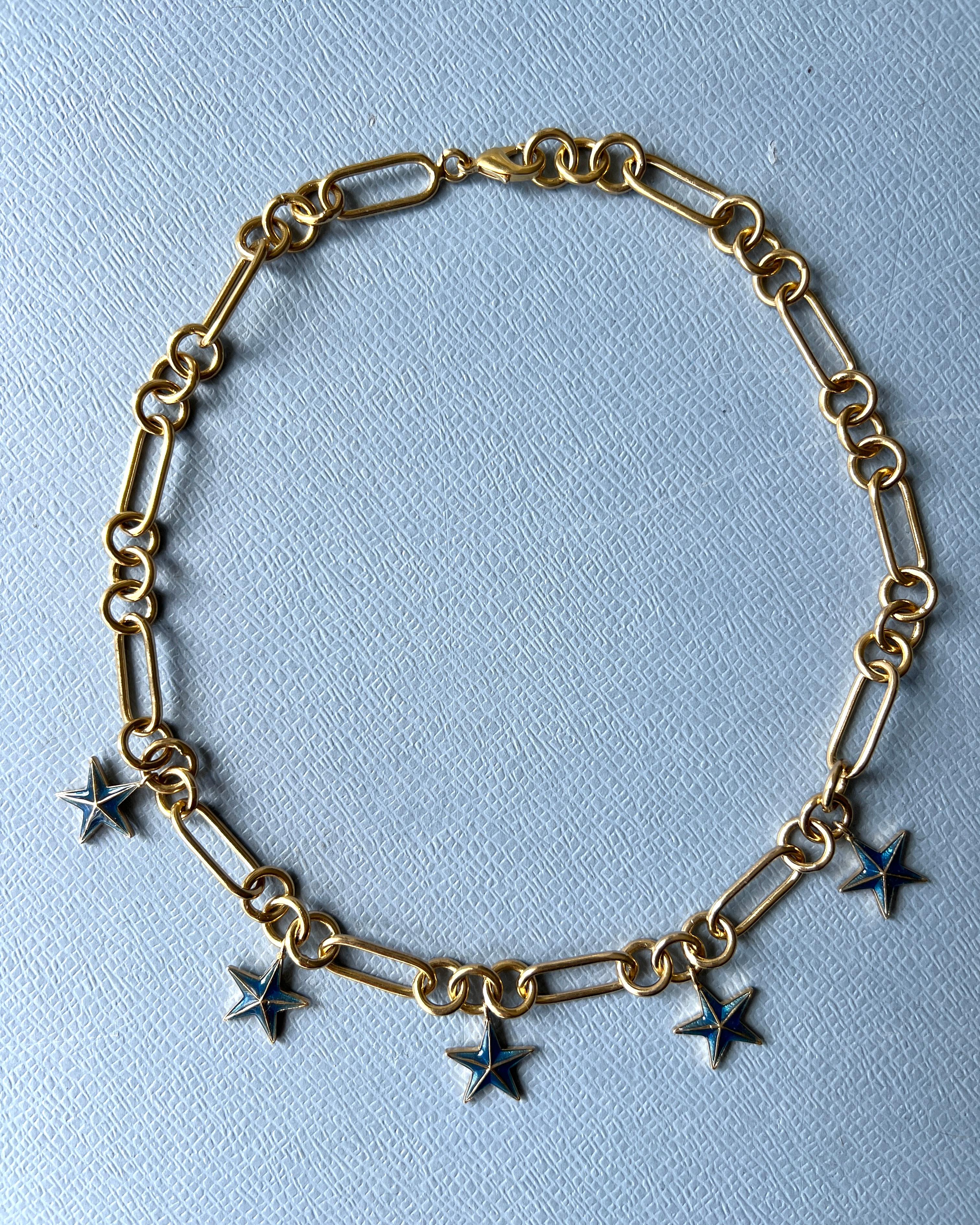 Star Charm Chain Necklace Gold Plated Choker For Sale 2