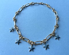 Star Chunky Chain Choker Necklace Gold Plated Blue Enamel J Dauphin