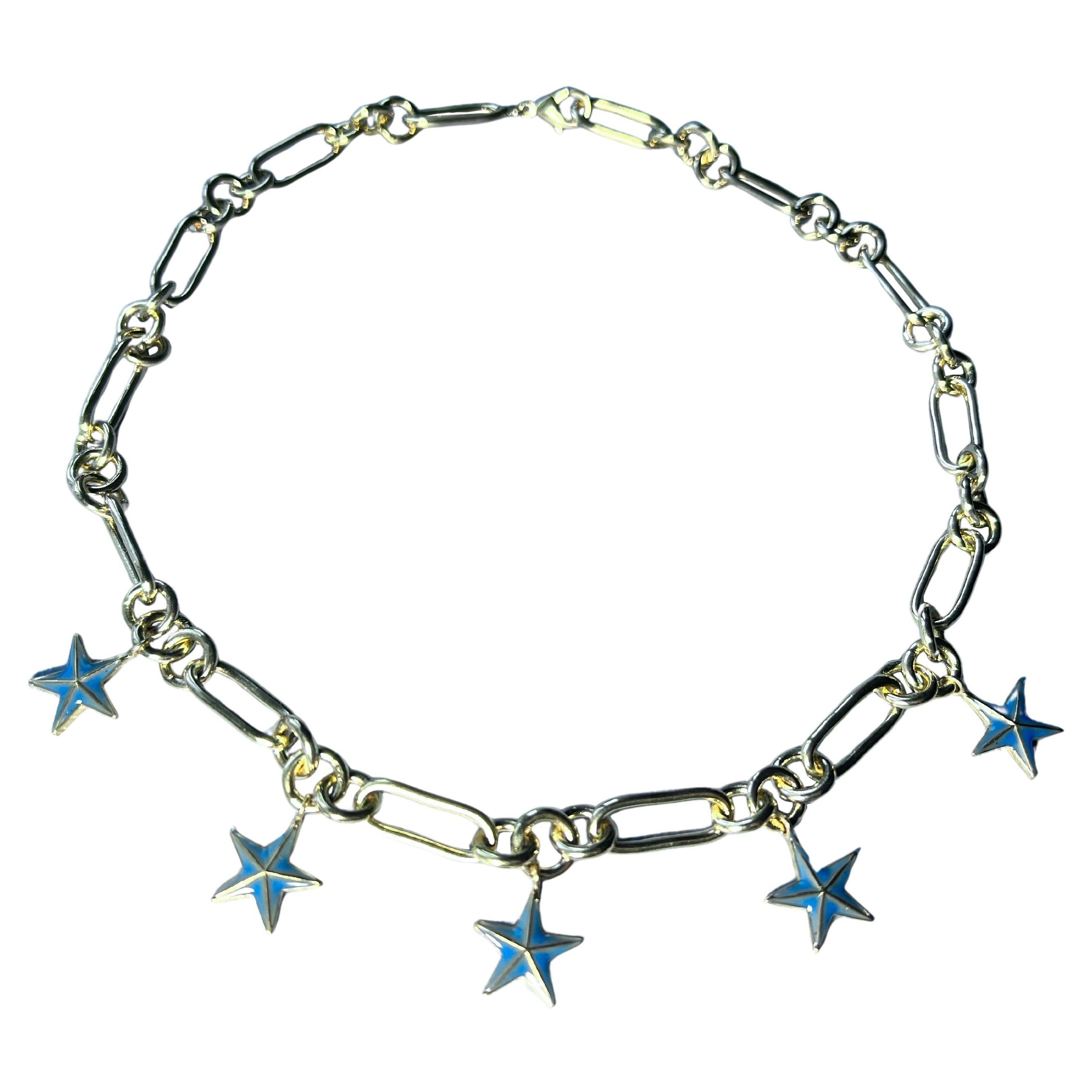 Star Charm Necklace Blue Enamel Victorian Style J Dauphin For Sale