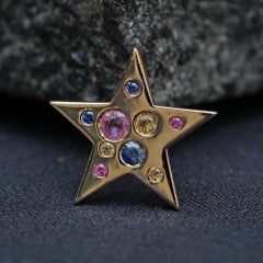 Star Charm Solid 14k Yellow Gold Jewelry Natural Multi Sapphire Gemstone Pendant
