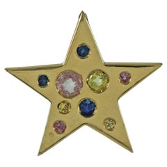 Star Charm Solid 14k Yellow Gold Jewelry Natural Multi Sapphire Gemstone Pendant
