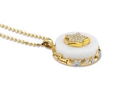 Collier à breloques étoile en marbre blanc avec or jaune 18 carats et diamants naturels de 0,69 carat
